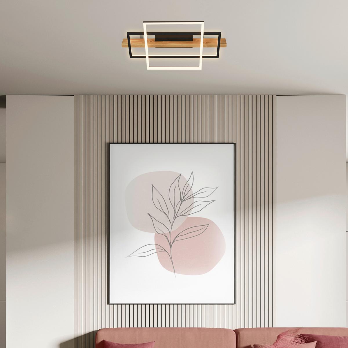 LAMPA SUFITOWA LED 3839014 CADRE 32 W - kolor dębowy/czarny, Natur, metal/drewno (55/30/8cm) - Briloner