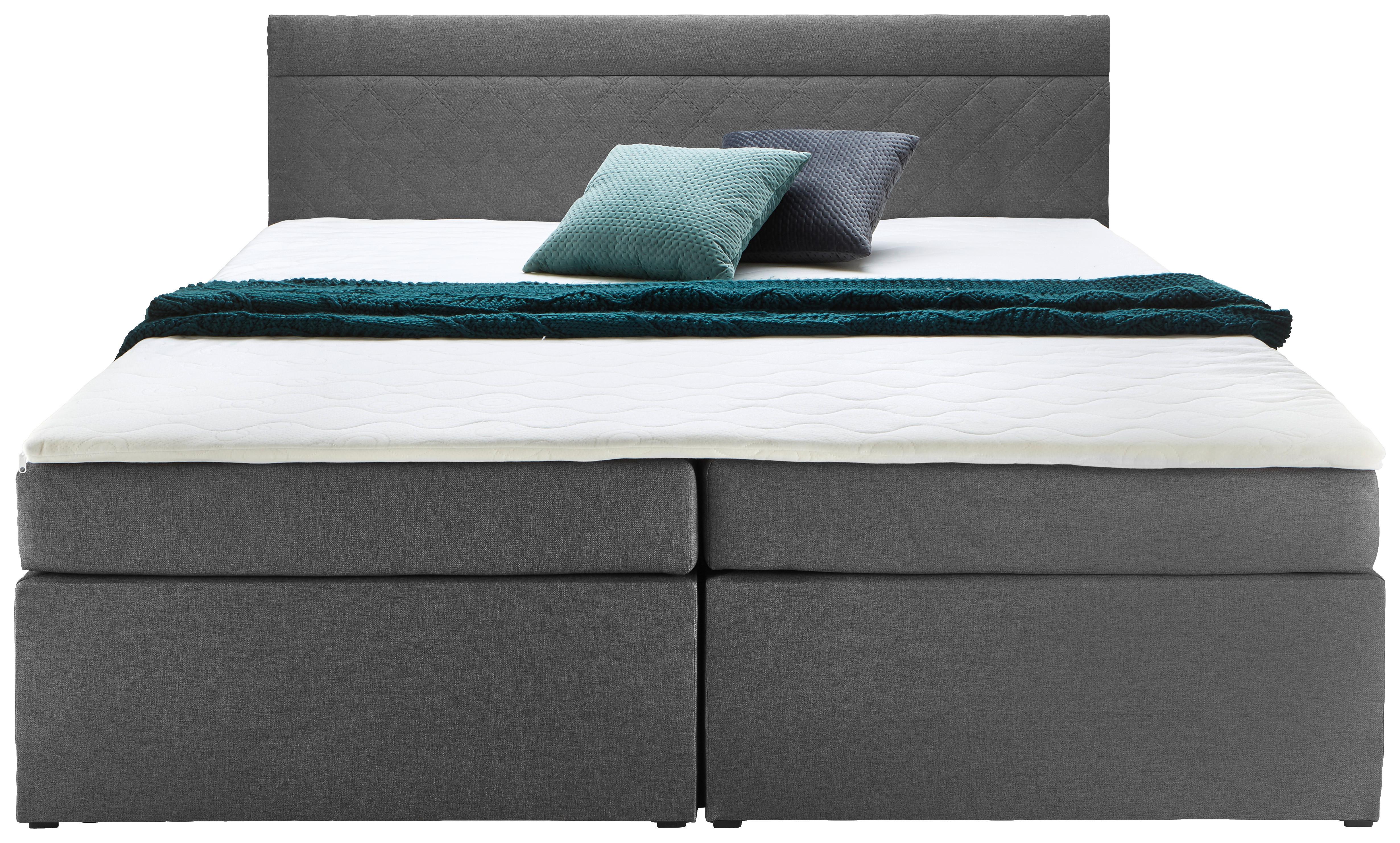 Boxspringbett ROSA dunkgrau ca. 180x200cm inkl. Topper - Dunkelgrau/Schwarz, Modern, Holz/Kunststoff (180/200cm) - Bessagi Home
