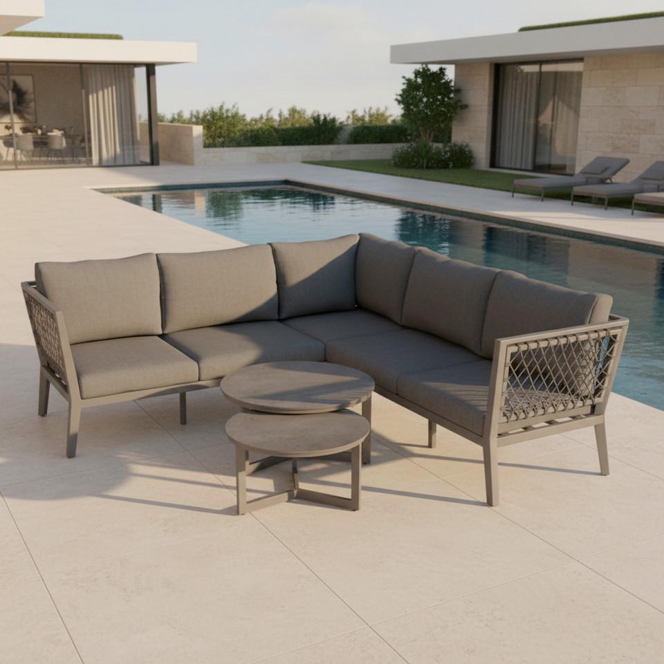 Loungegarnitur Malou Grau Outdoorstoff/Metall +Abdeckung - Dunkelgrau/Anthrazit, MODERN, Textil/Stein (218/68/76,5cm) - Bessagi Garden