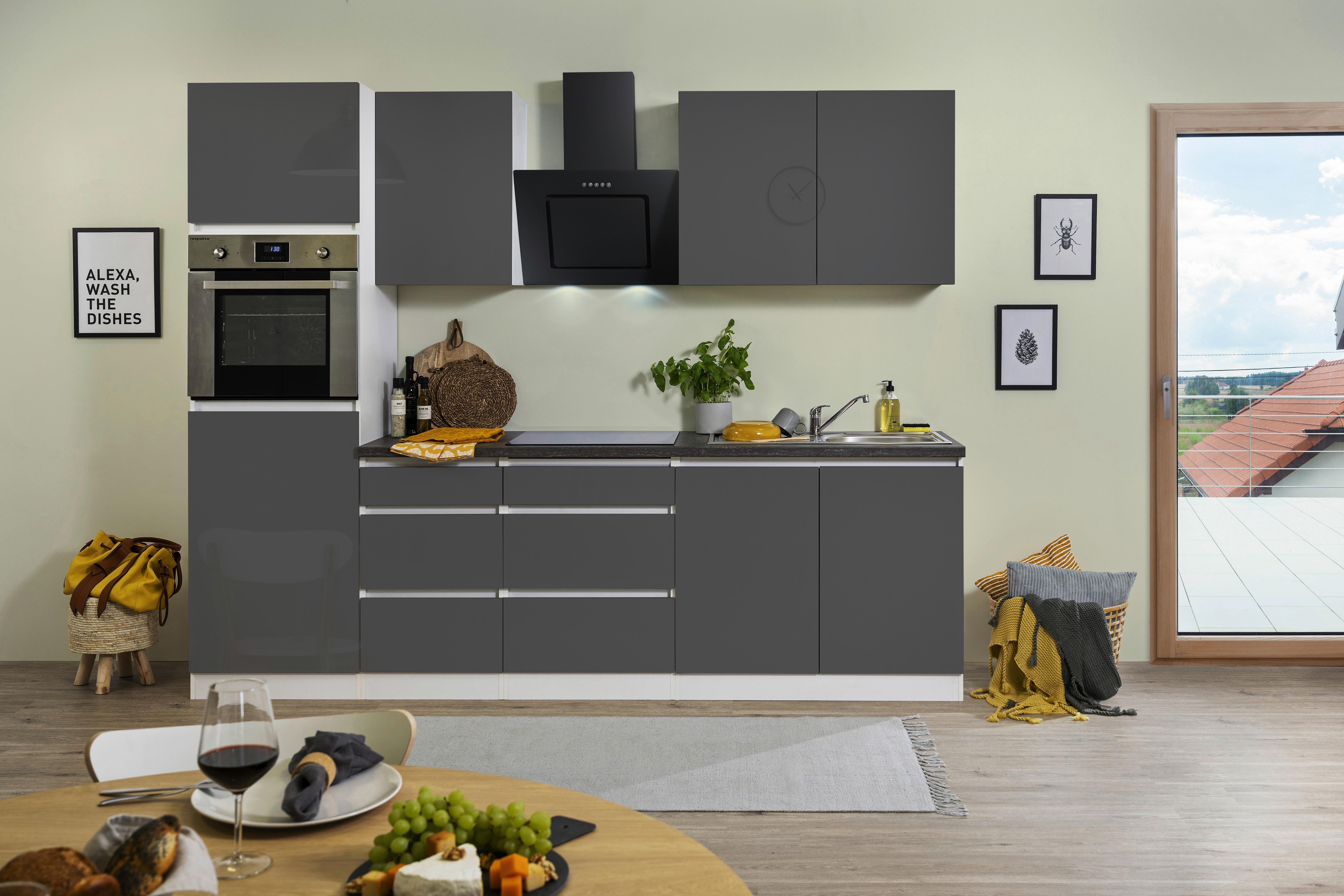 Küchenblock Premium Grau mit E-Geräten B: ca. 270 cm - Braun/Weiß, MODERN, Holzwerkstoff (270cm) - Respekta