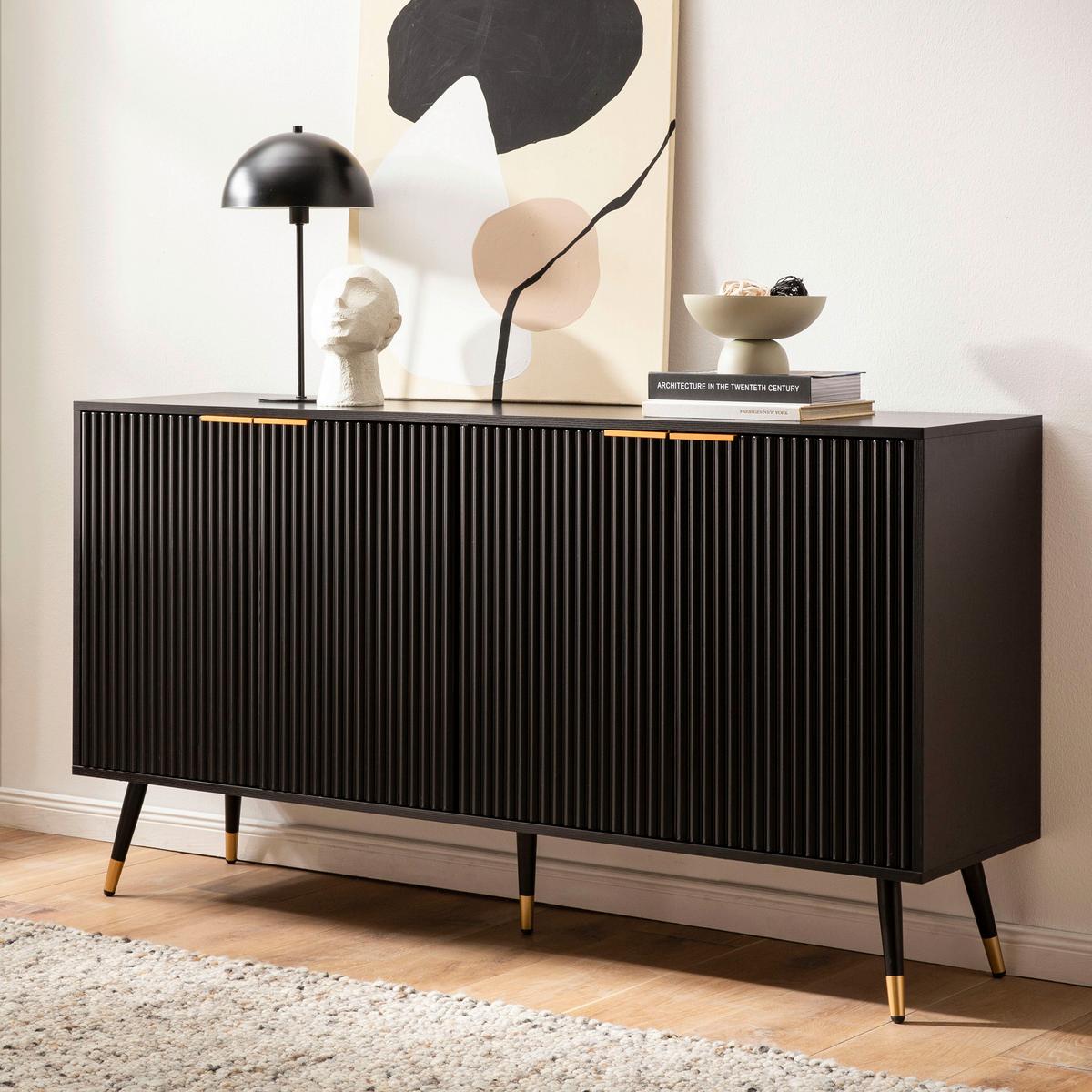 SIDEBOARD WL6.885 - Goldfarben/Schwarz, Design, Holzwerkstoff/Metall (150/81/39cm) - MID.YOU