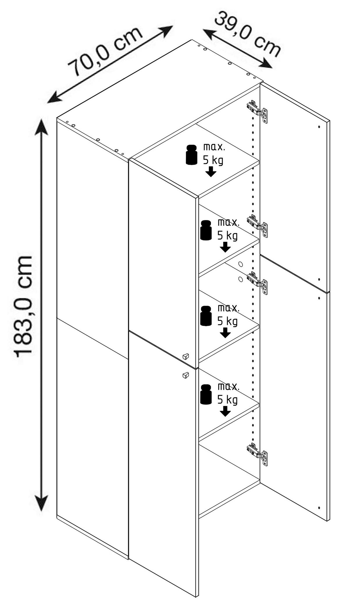 Omara Za Oblačila Lona Xxl, Bela, Barva Hrasta - srebrne barve/bela, Design, umetna masa/leseni material (70/182/39cm) - MID.YOU