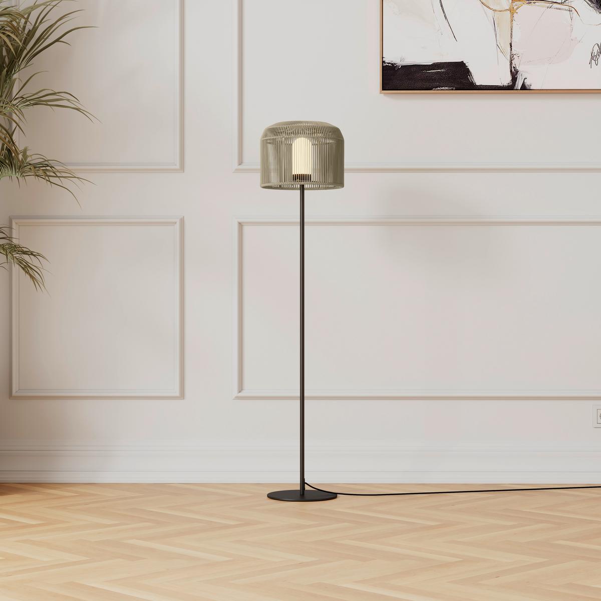 Stehleuchte Ivo in creme max. 40 Watt - Beige/Schwarz, MODERN, Kunststoff/Metall (35/158/35cm) - Bessagi Garden