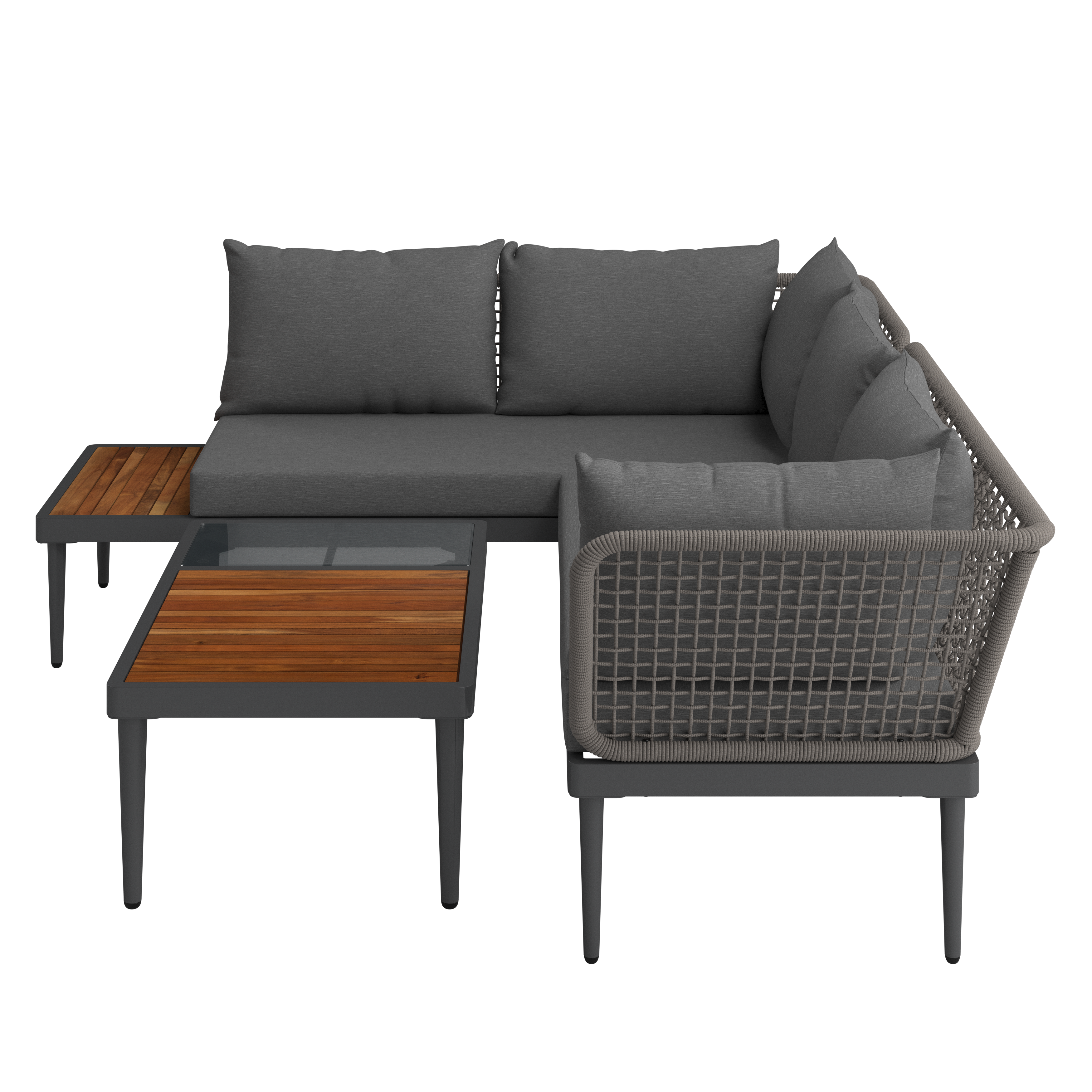 Loungegarnitur-Set Sunny Grau/Teakfarben aus Akazie - Grau/Teakfarben, MODERN, Holz/Metall (186/73/76cm) - Mömax