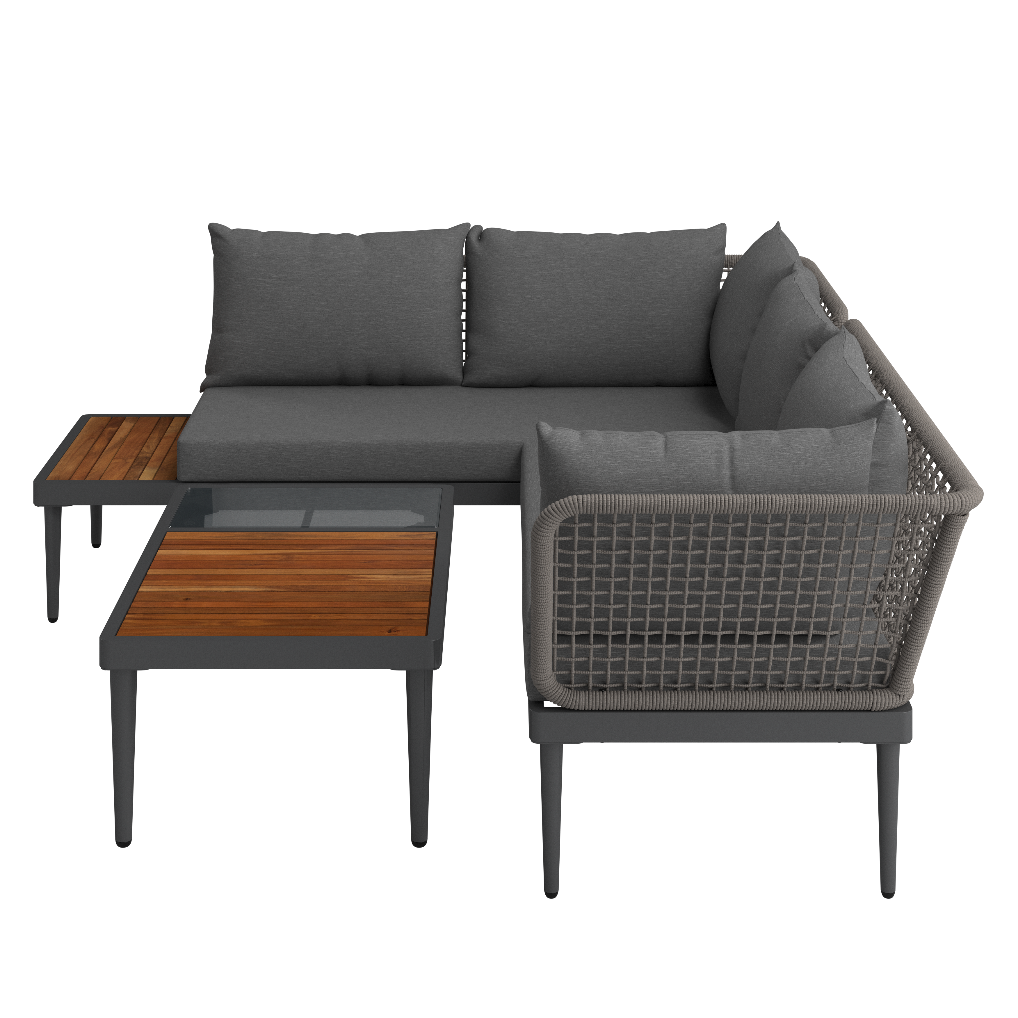 Lounge Garnitura Sunny - barva tikovine/siva, Moderno, kovina/les (186/73/76cm)