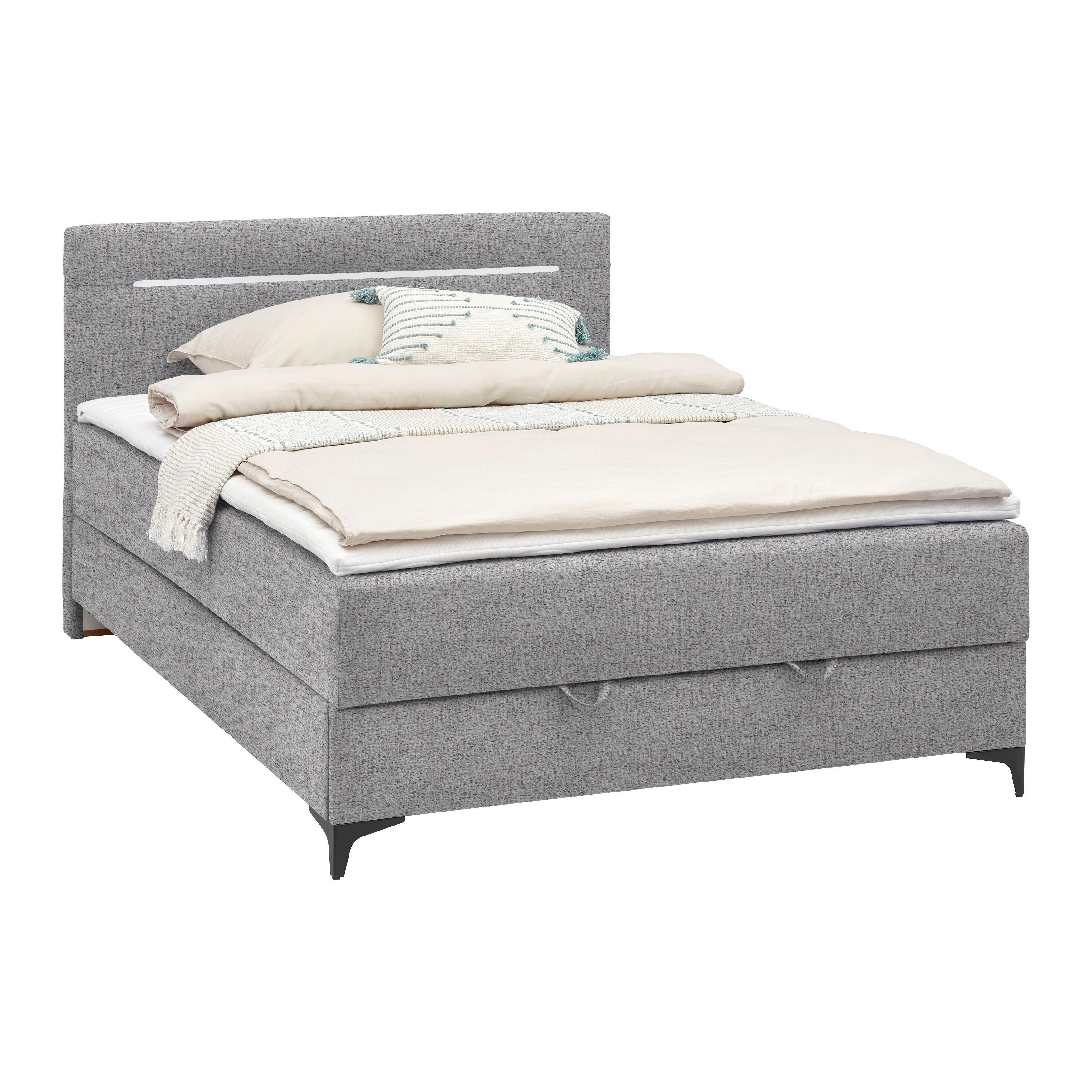 Boxbett Jerry in Hellgrau ca. 120x200cm - Hellgrau/Schwarz, KONVENTIONELL, Textil (120/200cm) - Mömax
