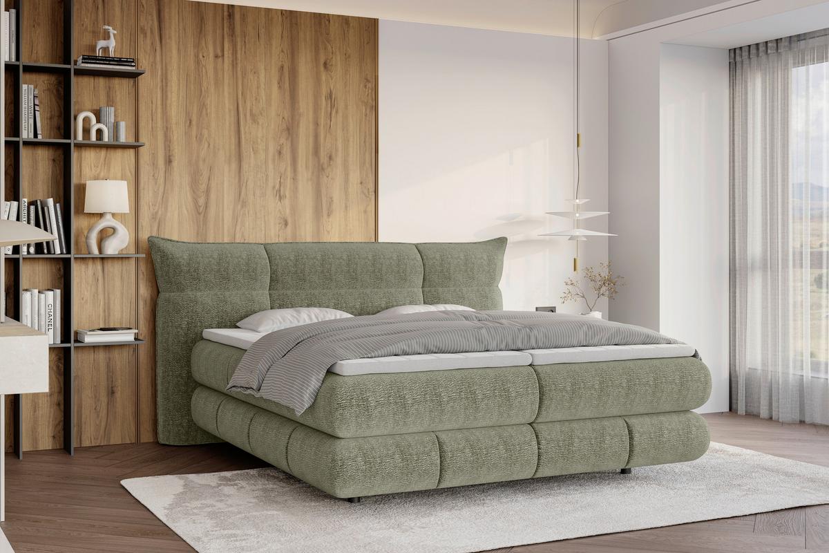 Boxspringbett Auris - Schwarz/Olivgrün, Konventionell, Kunststoff/Textil (140/200cm) - Sembella