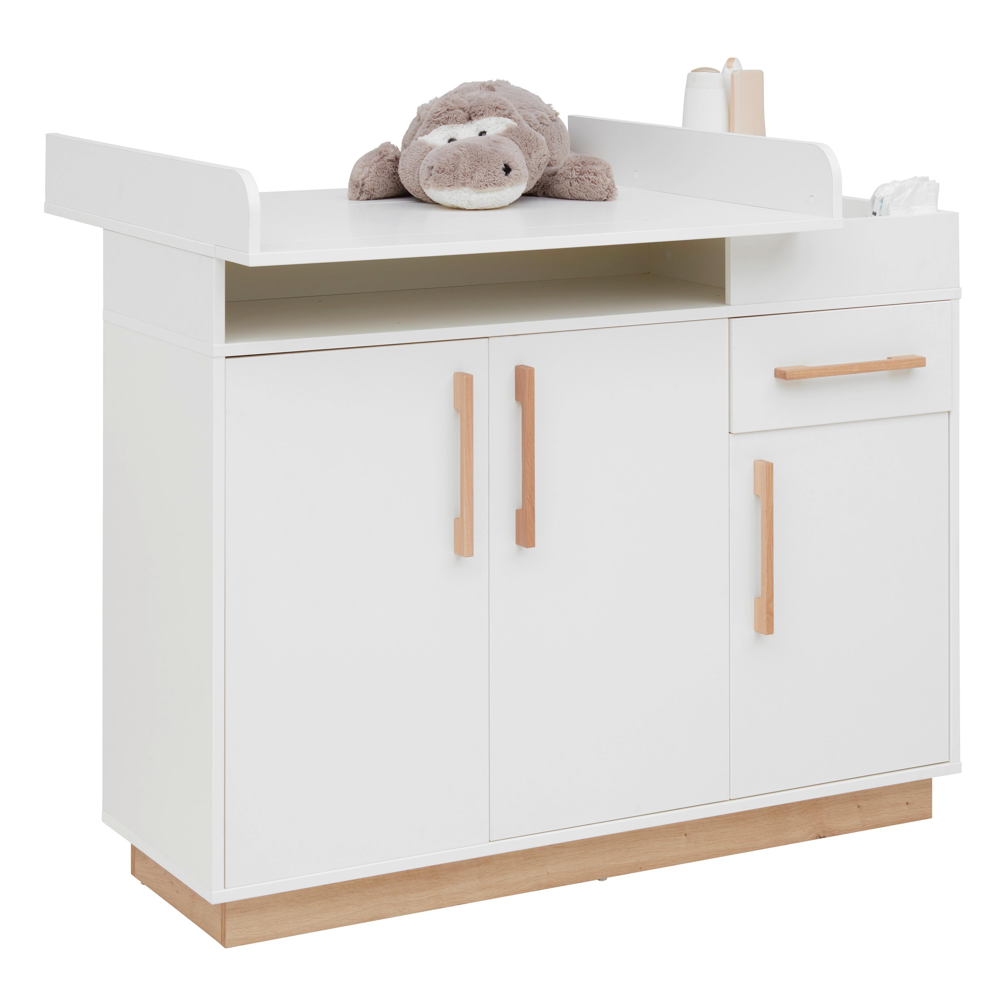 Wickelkommode Luna White in Weiss ca. 117x100cm - Weiss/Eiche Artisan, Konventionell, Holzwerkstoff (117/100cm) - Roba