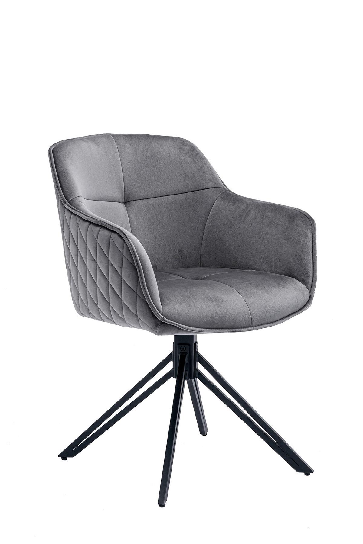 Naslanjač Samt, Siva, Vrtljiv - siva/črna, Moderno, kovina/tekstil (59/83/60cm) - Livetastic