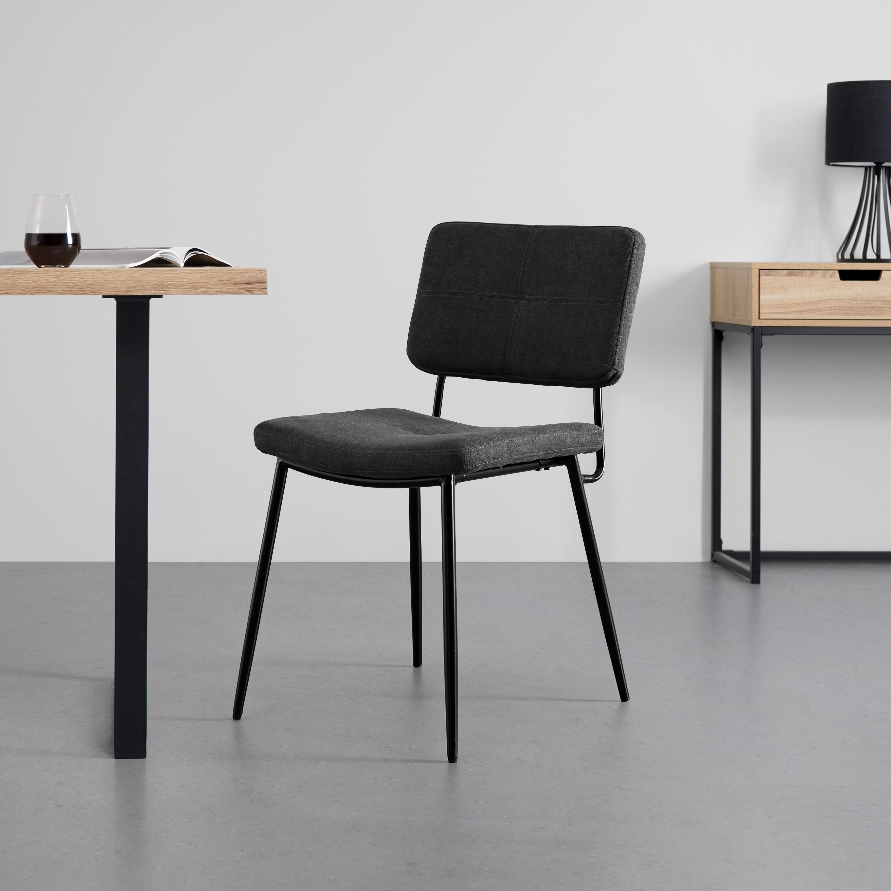 Stuhl "Neta", Webstoff, dunkelgrau, Gepolstert - Dunkelgrau/Schwarz, MODERN, Holz/Textil (45/82/59cm) - Bessagi Home
