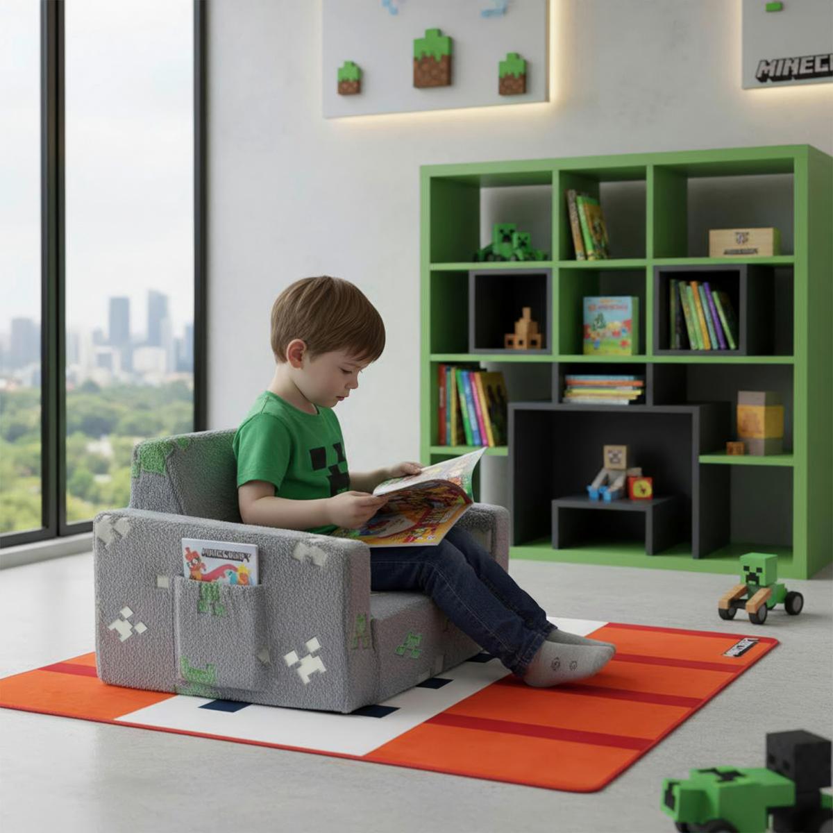 SOFA DZIECIĘCA/MŁODZIEŻOWA MINECRAFT - szary, Trend, tkanina (105/58/41cm) - Minecraft
