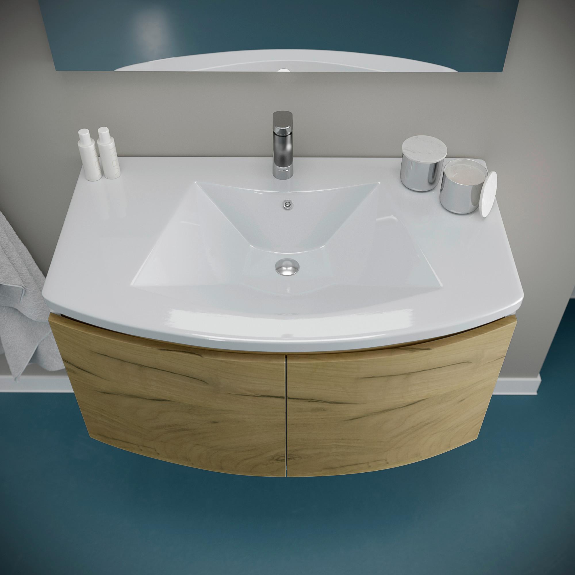 Mobilier de baie Giulia - culoare lemn frasin/alb, Basics, ceramică/material pe bază de lemn (81/102/49cm)