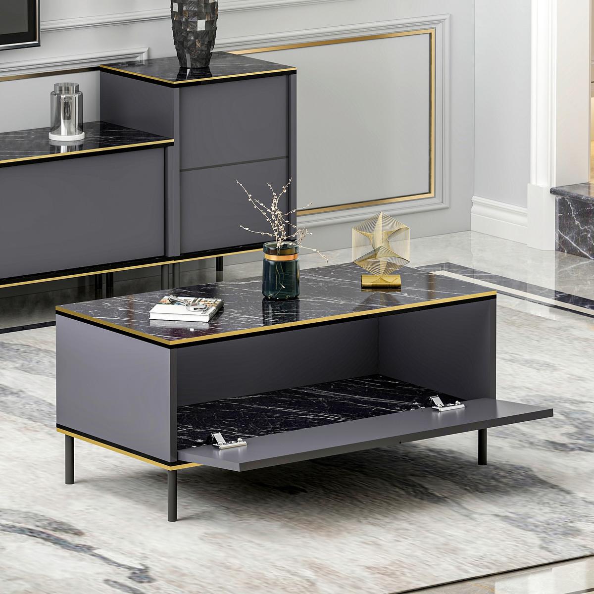 Couchtisch Imaj Couchtisch - Anthrazit/Schwarz, Design, Holzwerkstoff/Metall (90/45/40cm) - Livetastic