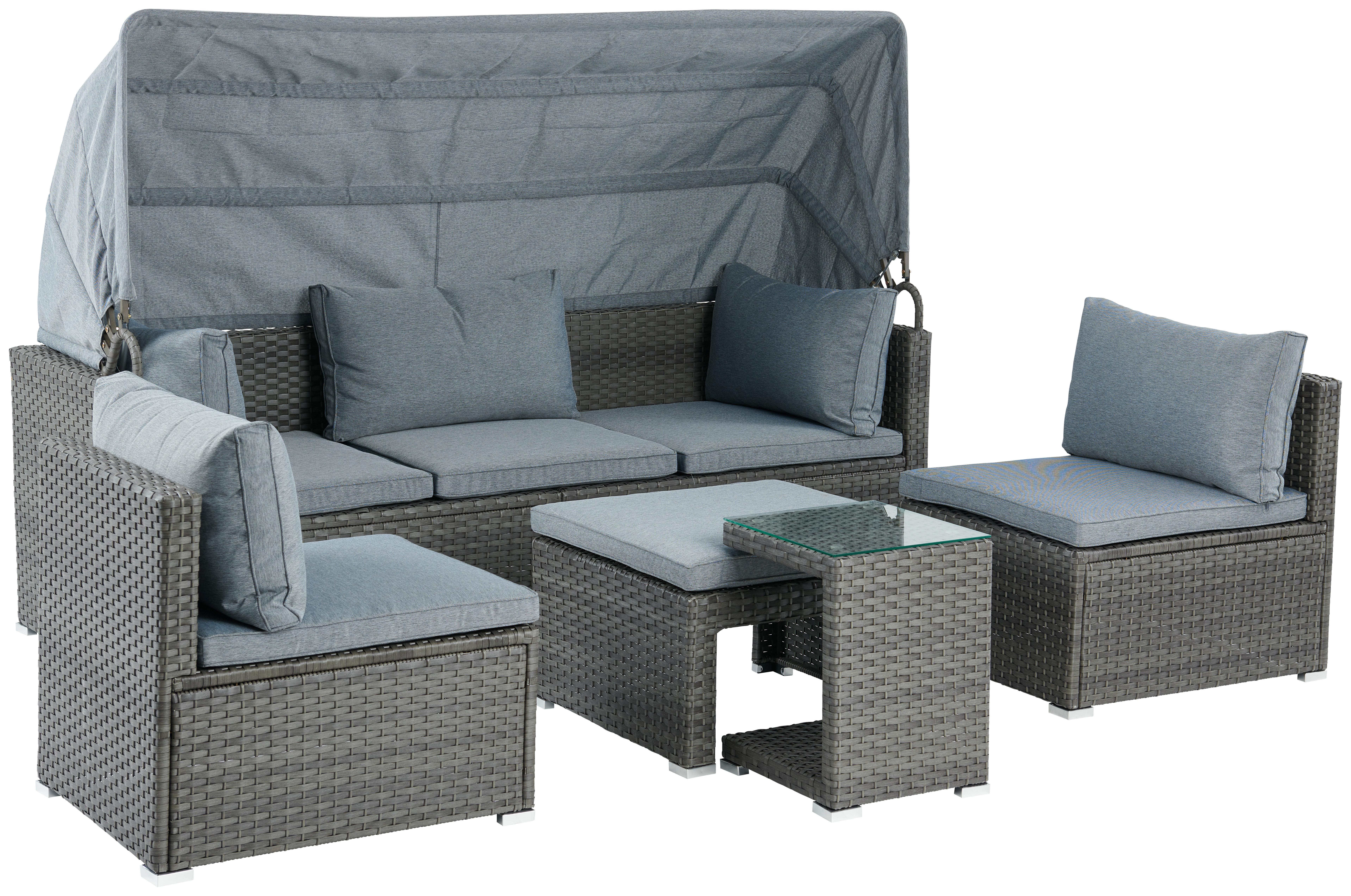 Lounge Garnitura Almeria, Siva, 5-Delni Set - siva, Moderno, kovina/umetna masa