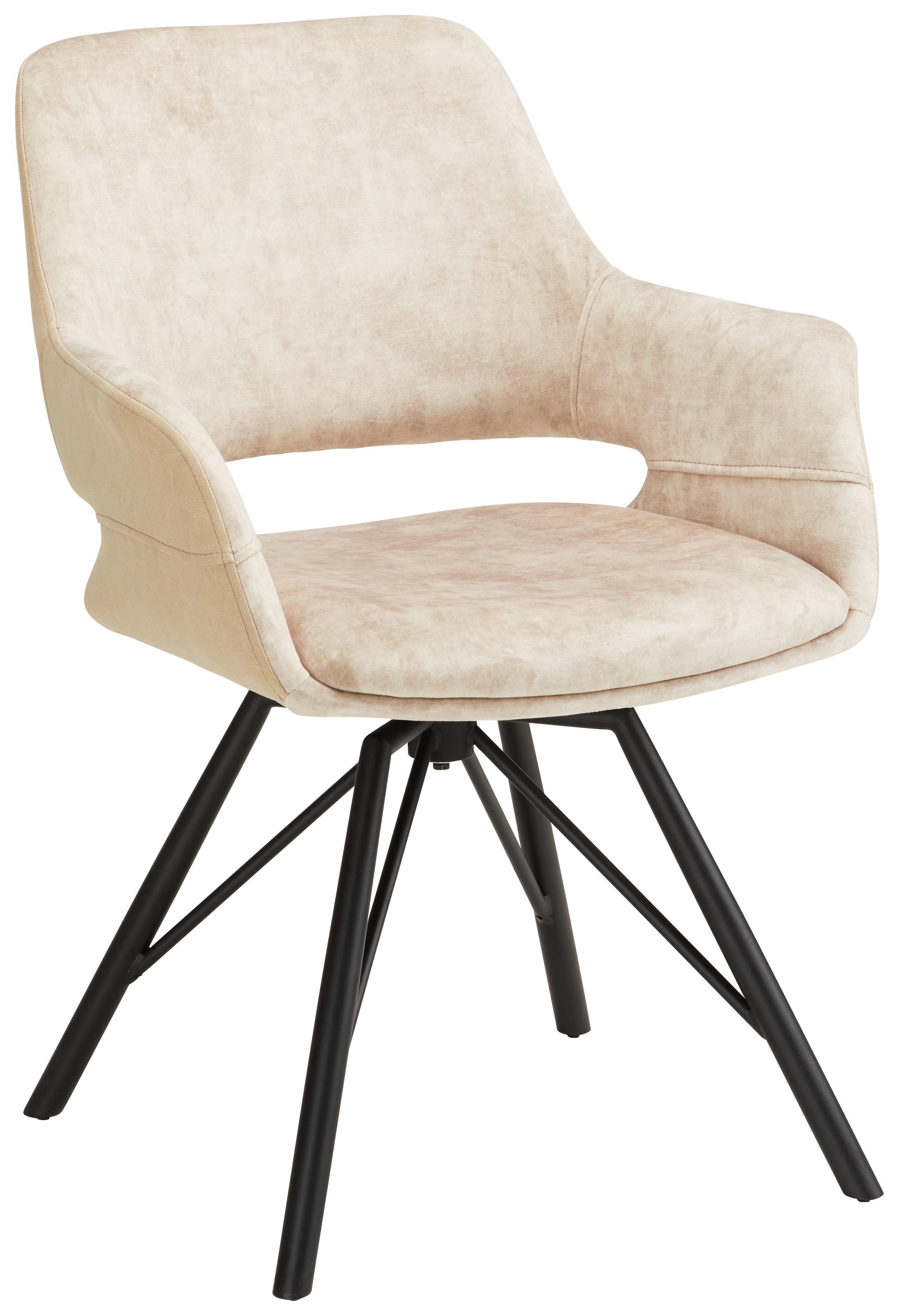 Armlehnstuhl in Beige Samt - Beige/Schwarz, MODERN, Textil/Metall (61/85/62,5cm) - Premium Living