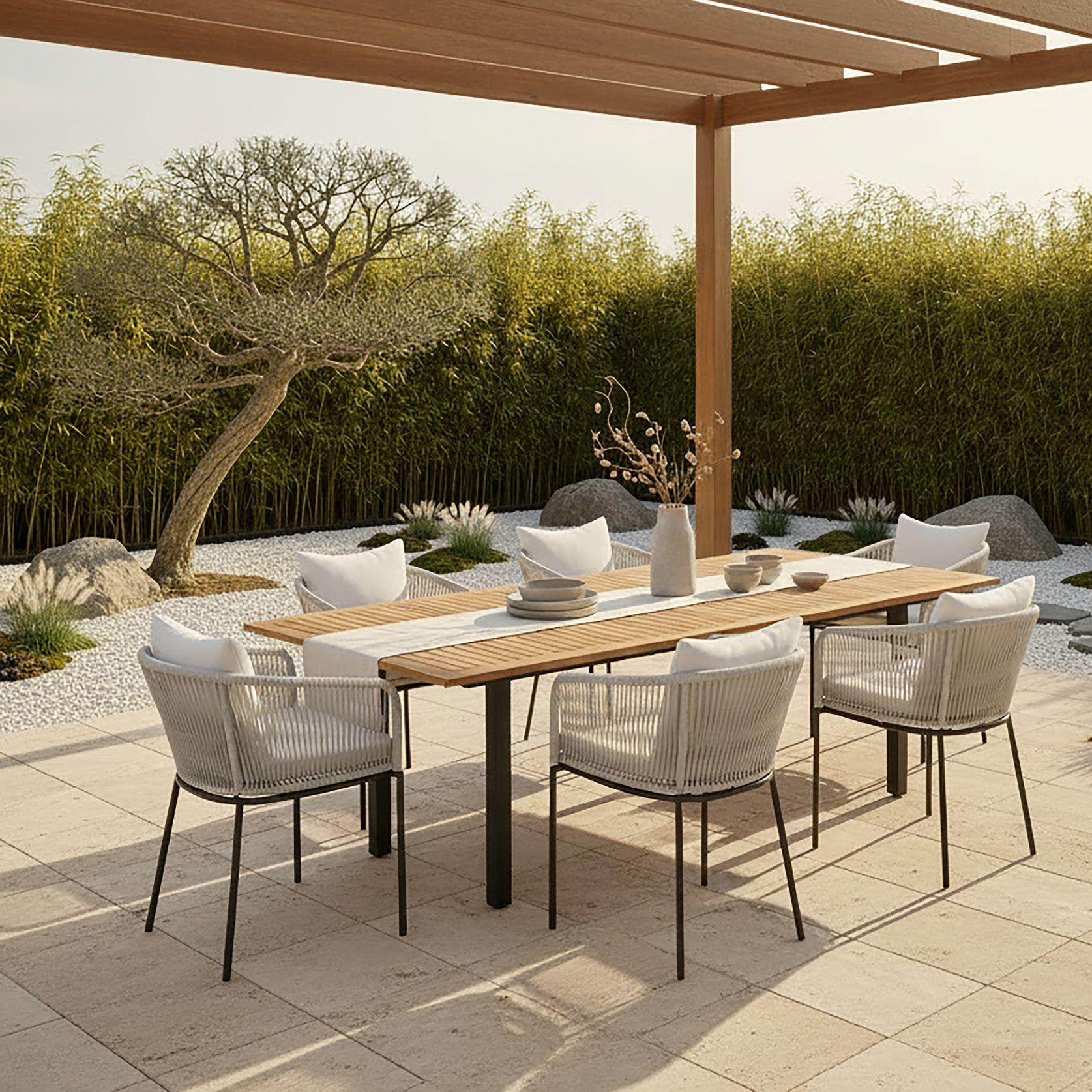 Gartengarnitur Giovanna Creme Holz/Metall/Textil - Creme/Grau, MODERN, Holz/Kunststoff - Bessagi Garden
