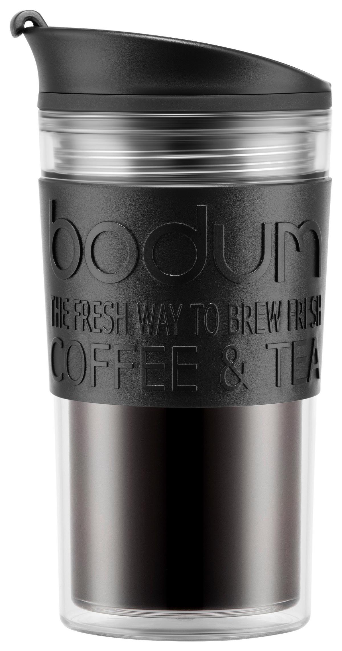 Thermobecher Bodum Travel Mug Schwarz/Transparent ca. 0,35l - Transparent/Schwarz, KONVENTIONELL, Kunststoff (8/8/17cm) - Bodum