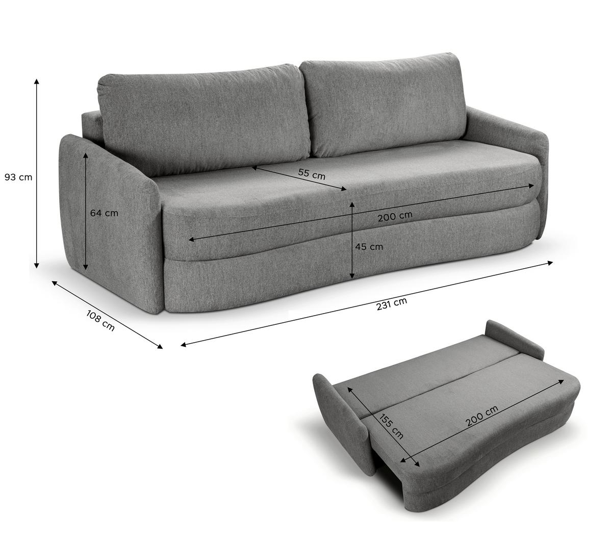 Schlafsofa Diana Grau - Schwarz/Grau, Basics, Holz/Kunststoff (231/93/108cm) - MID.YOU