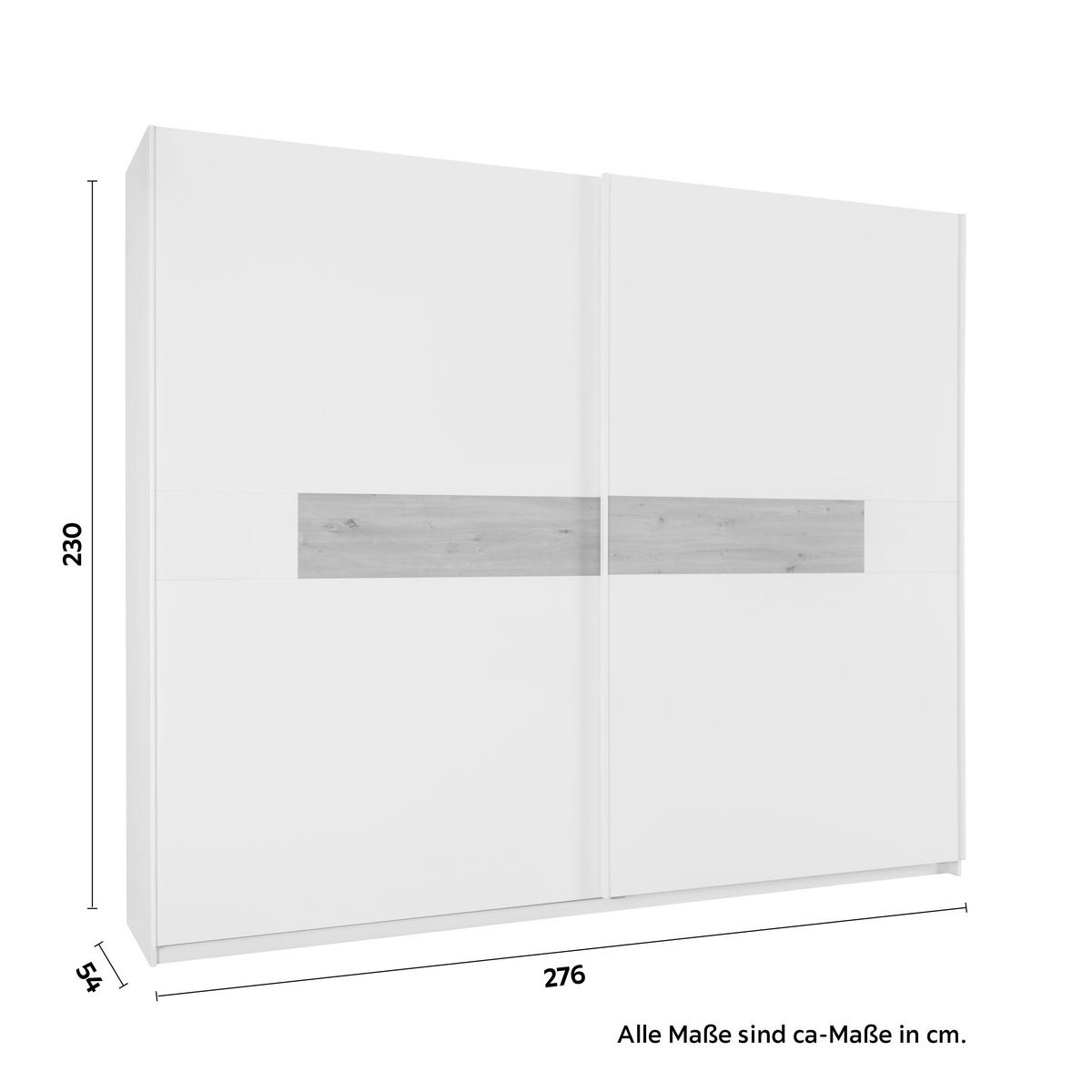 Schwebetürenschrank in Weiss/Eiche - Weiss Hochglanz/Weiss, Konventionell, Holzwerkstoff (276/230/54cm) - Premium Living