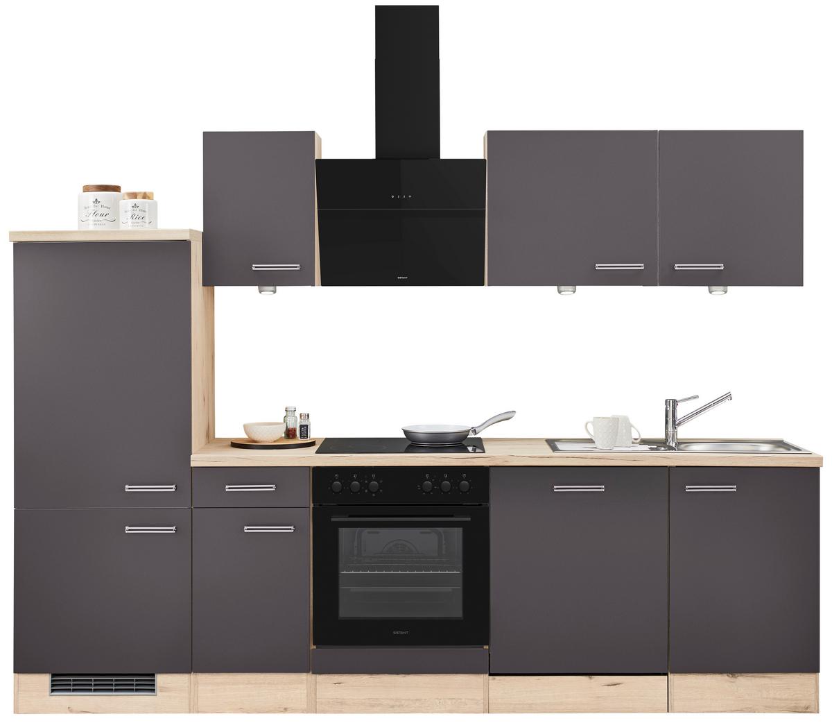 Küchenblock Milano Anthrazit/Eiche - Dunkelgrau/Anthrazit, MODERN, Holzwerkstoff (270cm) - FlexWell