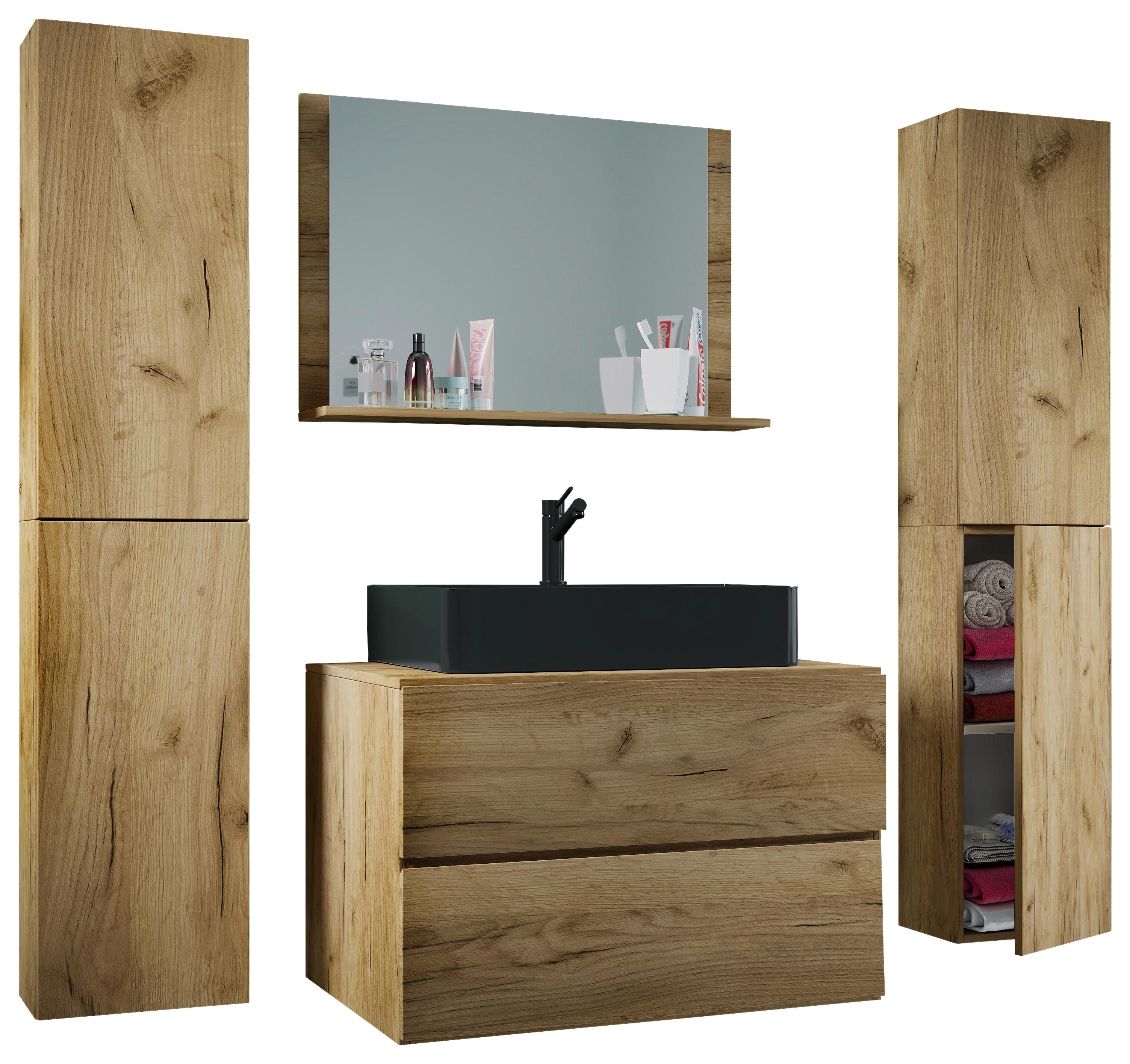 Kopalnica Lendas Xl, Medeni Hrast - črna/medeni hrast, Moderno, steklo/leseni material (146cm) - MID.YOU