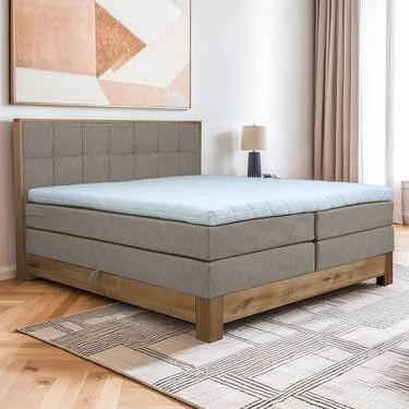Boxspringbett Cloud Taupe ca. 160x200cm - Taupe/Eichefarben, KONVENTIONELL, Holz/Holzwerkstoff (160/200cm) - Premium Living
