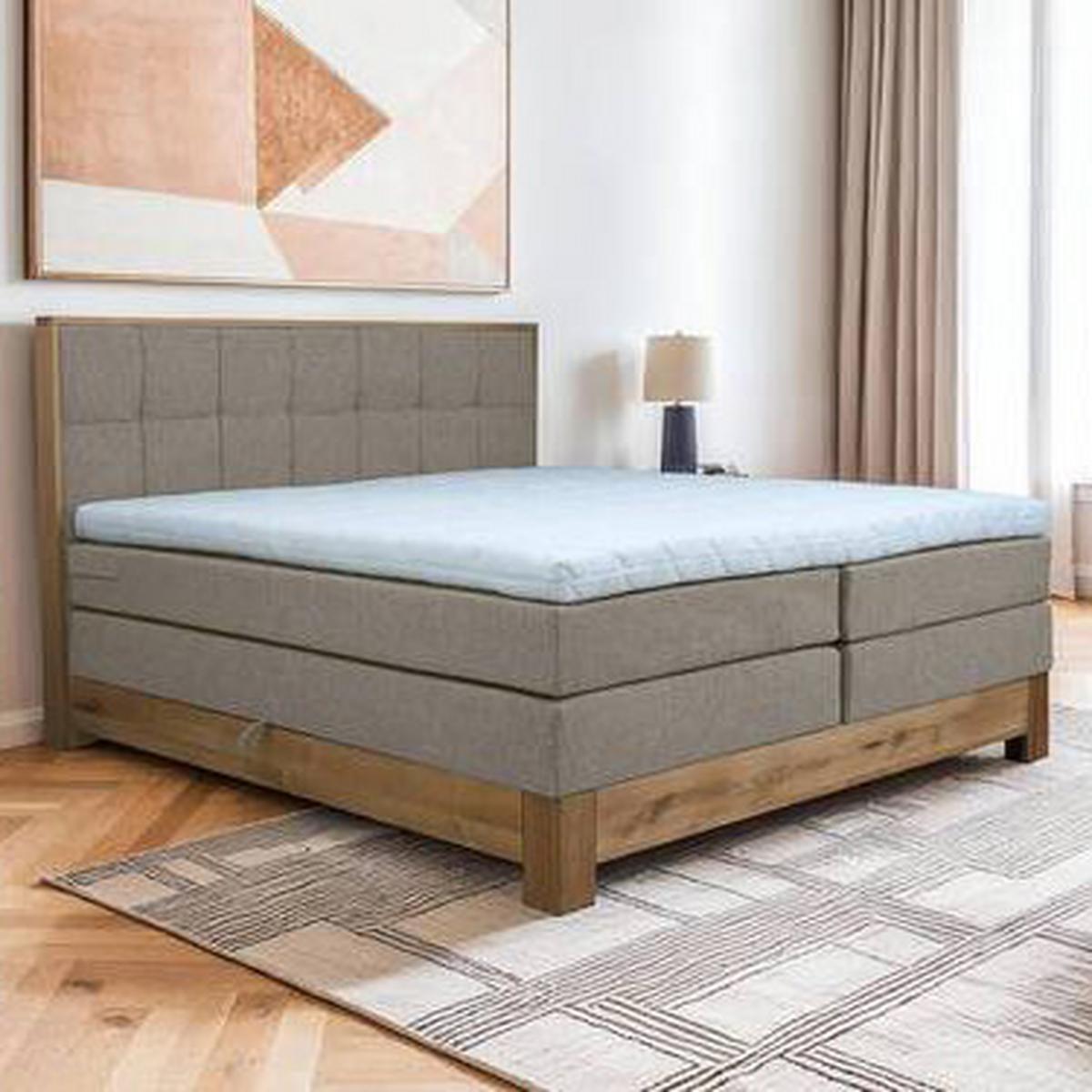 Boxspringbett Cloud Taupe ca. 180x200cm - Taupe/Eichefarben, KONVENTIONELL, Holz/Holzwerkstoff (180/200cm) - Premium Living