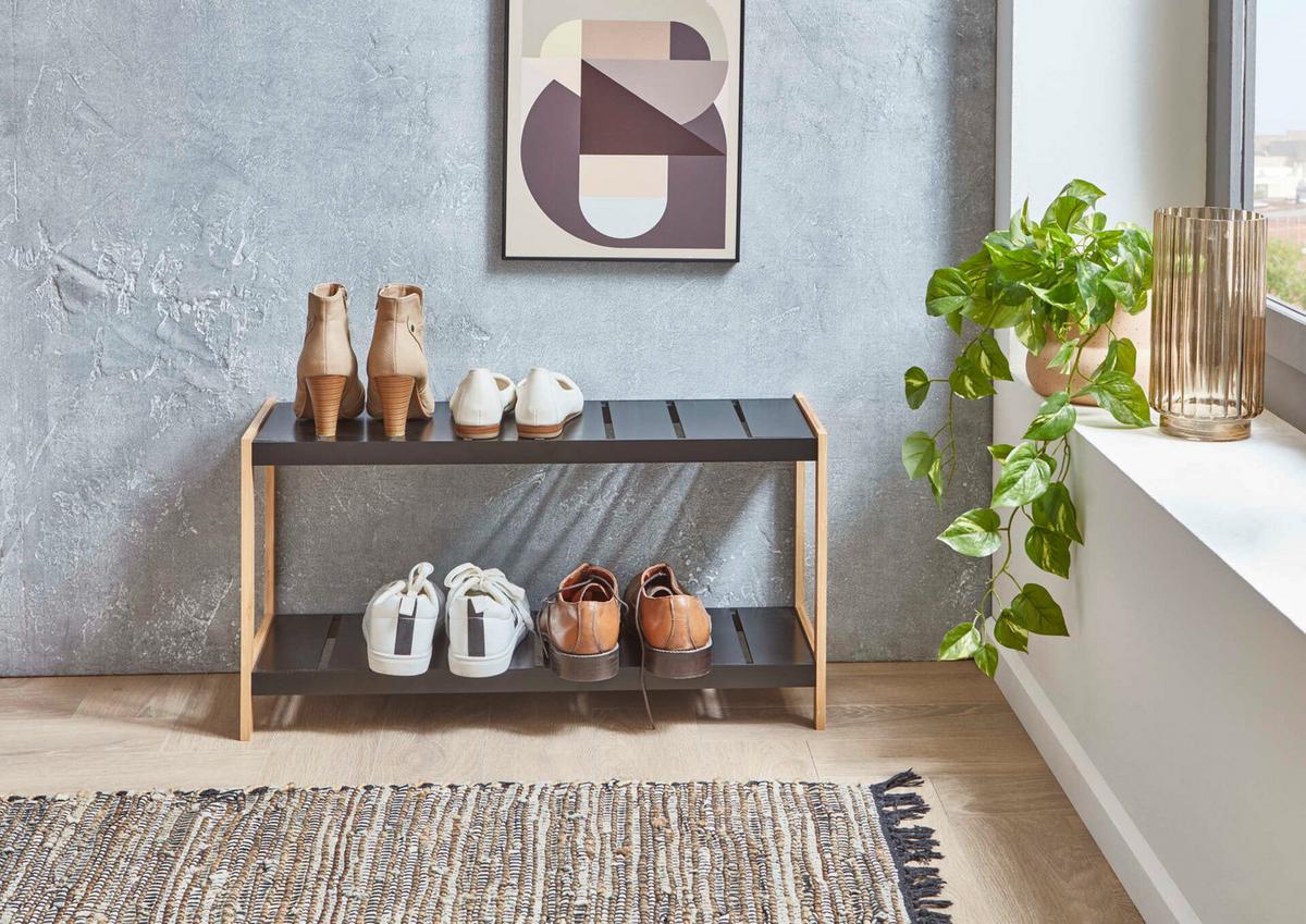 SCHUHREGAL KLEINMÖBEL - Eichefarben/Schwarz, Design, Holzwerkstoff (70/36/26cm) - MID.YOU