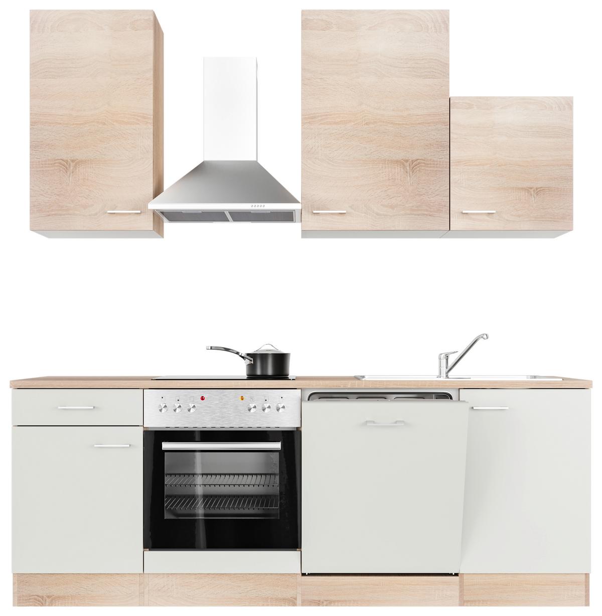 Kuhinjski Blok Z Aparati Samoa, Bela, Barva Hrasta - bela/barve aluminija, Moderno, umetna masa/leseni material (220cm) - FlexWell