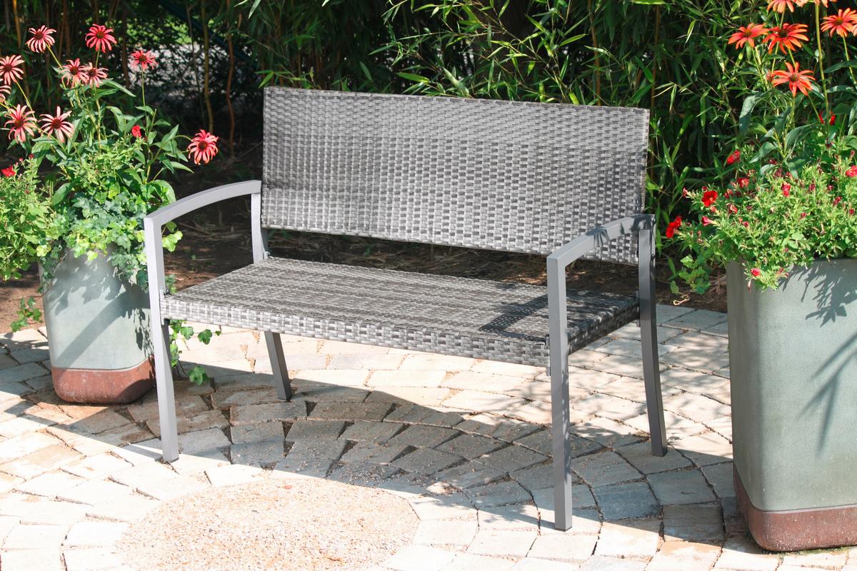 Sitzbank mit Lehne Dunkelgrau L: 116 cm - Dunkelgrau, Basics, Kunststoff/Metall (116/60/87cm) - Gardenson