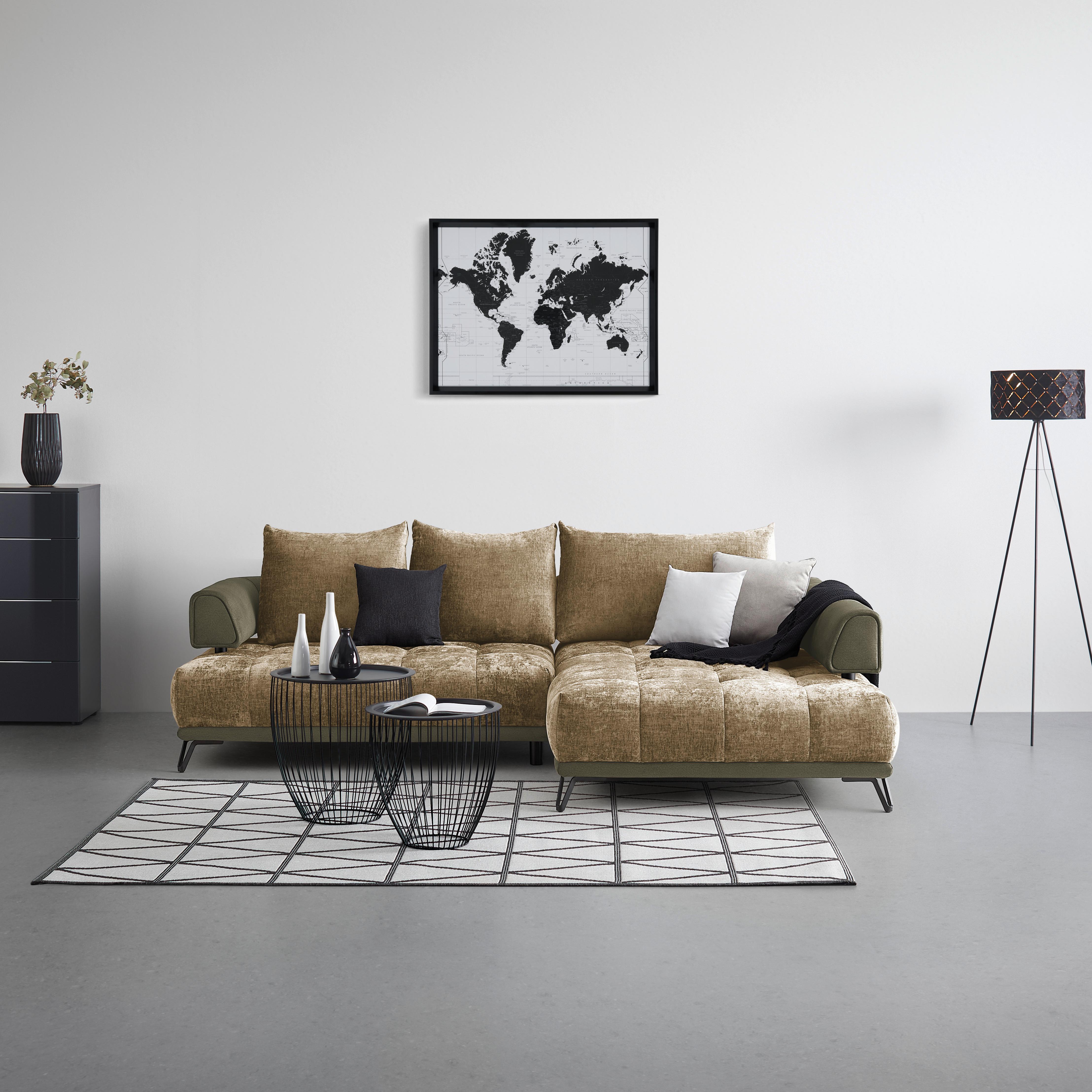 Ecksofa Morgan Olivgrün - Schwarz/Olivgrün, MODERN, Textil/Metall (262/67-87/184cm) - Mömax