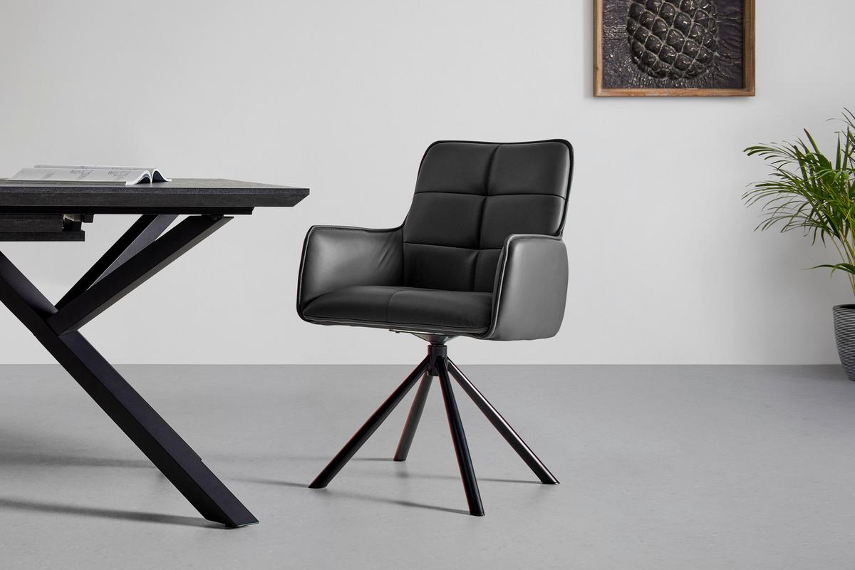 Scaun cu brate VINCENT - negru, Modern, metal/piele (58/87/63cm) - Premium Living