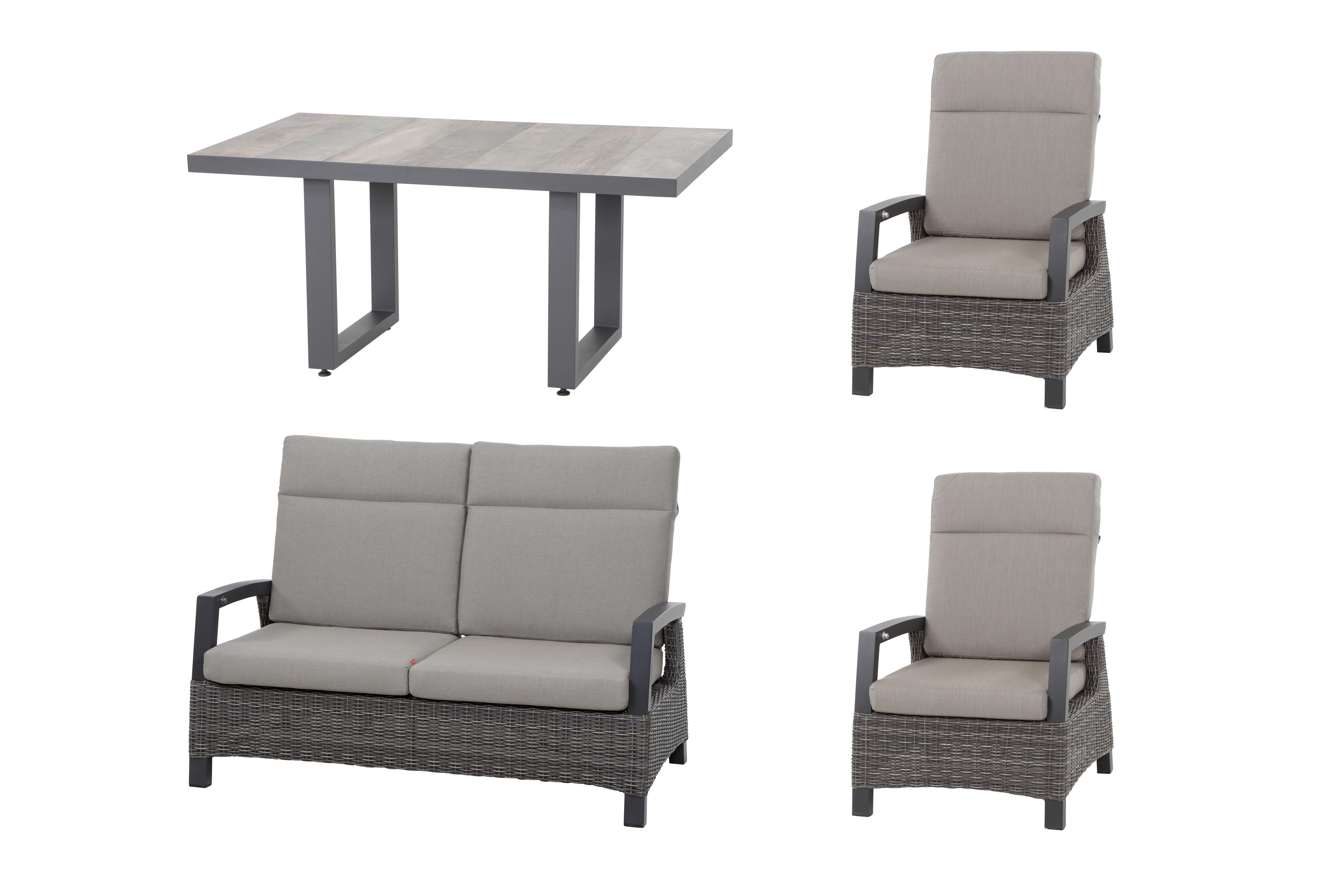 Loungegarnitur Corido 4-tlg. Grau - Grau, Basics, Keramik/Kunststoff (72/103/83cm) - Siena Garden
