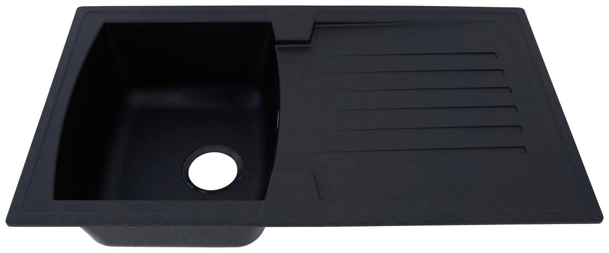 Spüle Boston Schwarz Kunststein B: ca. 86 cm - Schwarz, Trend, Glas/Kunststoff (86/20/50cm) - Respekta