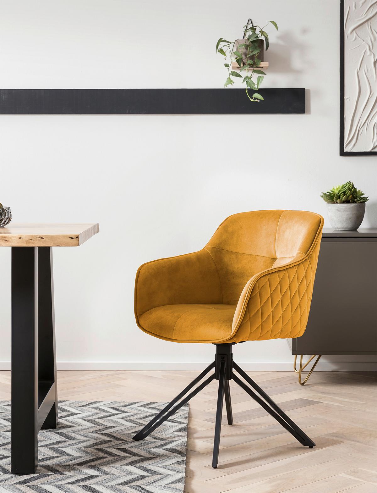 Naslanjač Samt, Rumena, Vrtljiv - rumena/črna, Moderno, kovina/tekstil (59/83/60cm) - Livetastic