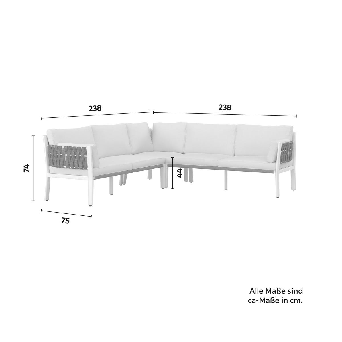 DINING-LOUNGESET ELISA - Weiss/Dunkelgrau, Modern, Kunststoff/Textil (238/74/75cm) - Bessagi Garden