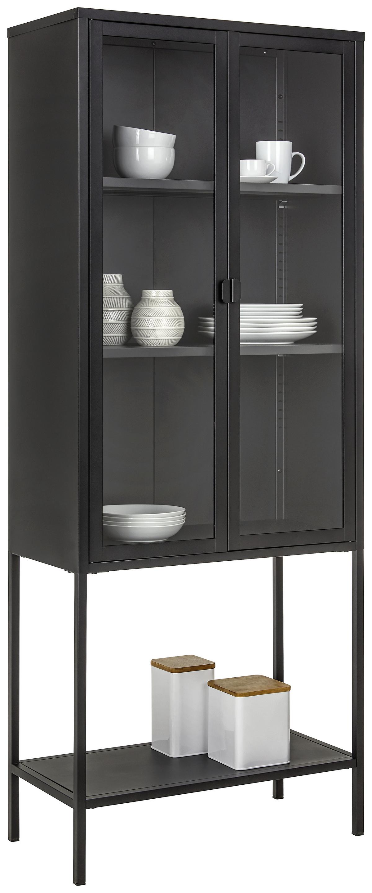 Vitrine aus Metall in Schwarz - Klar/Schwarz, MODERN, Glas/Metall (70/180/35cm) - Mömax