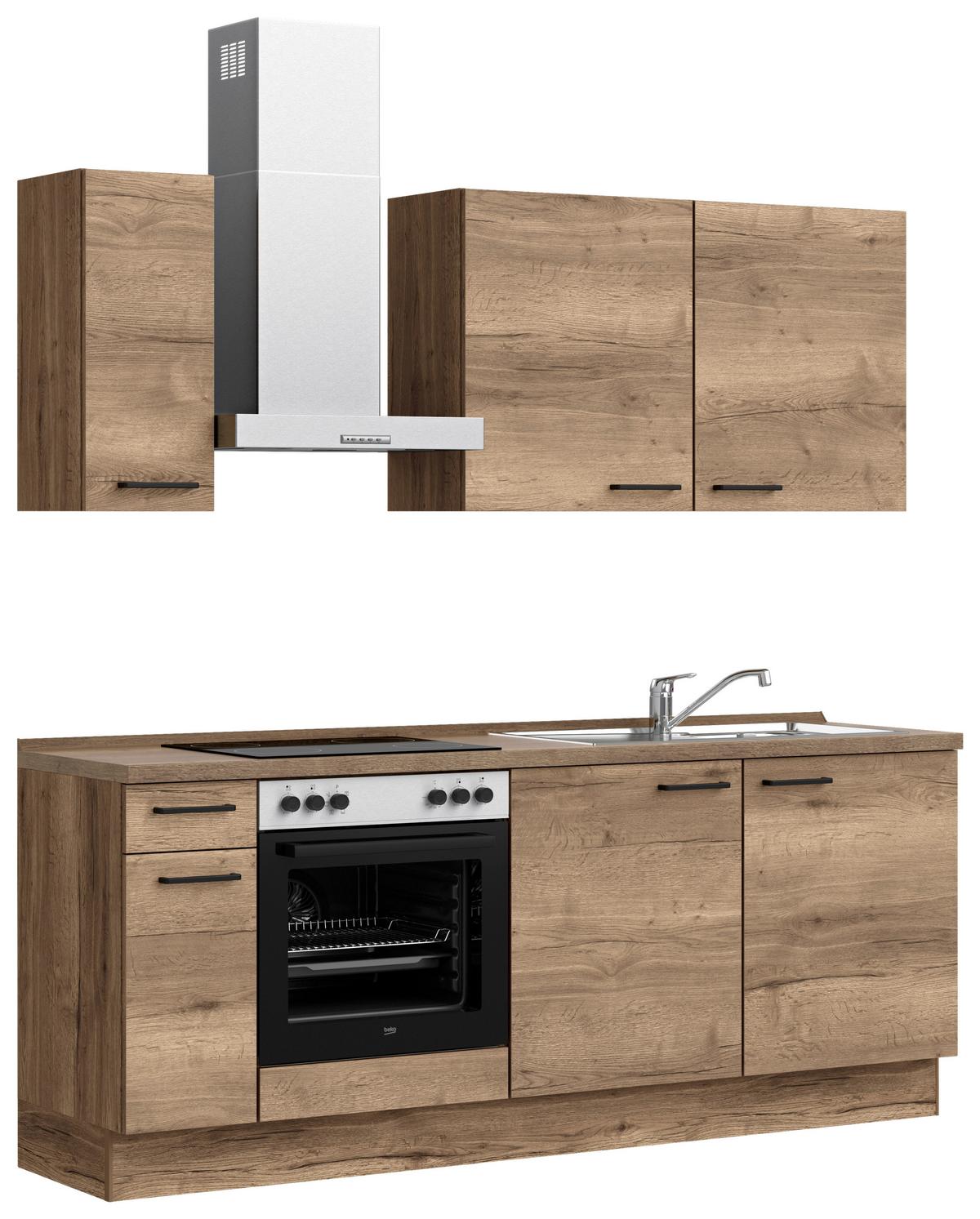 Küchenblock Structura Low m. Geräten Eiche dunkel - Eiche dunkel/Eichefarben, MODERN, Holzwerkstoff/Metall (210cm) - Nobilia