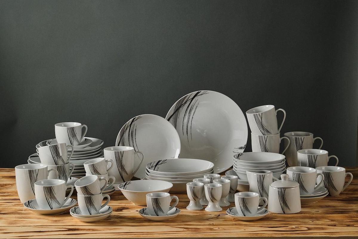 SERWIS OBIADOWO-ŚNIADANIOWY ROMA - czarny/biały, Basics, ceramika - Novel