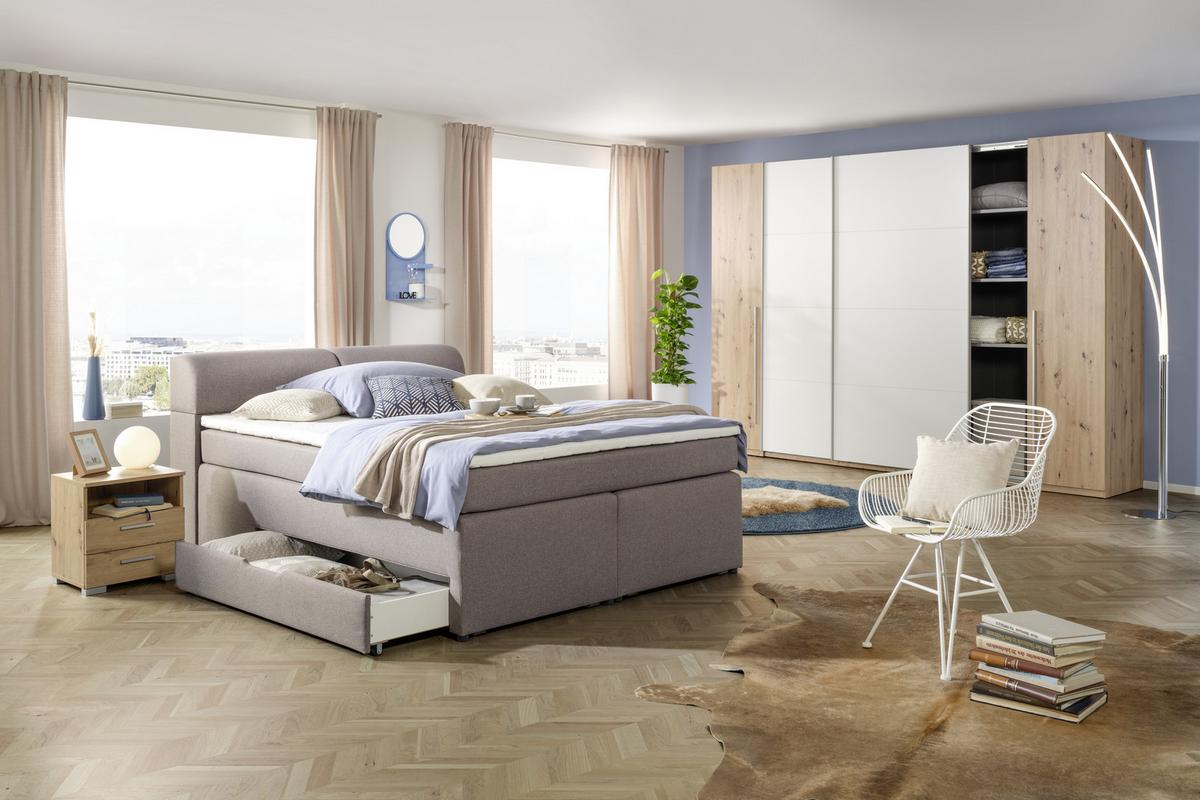 meuble de chevet in Eichefarben - couleur d'aluminium/chêne artisan, Konventionell, matière synthétique/matériau de bois (45/47/35cm) - Mömax