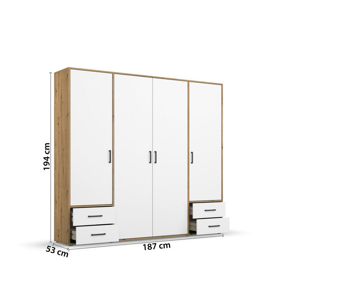 DULAP USI ROTATIVE VOYAGER - alb/stejar Artisan, Modern, material pe bază de lemn (187/194/53cm) - Modern Living