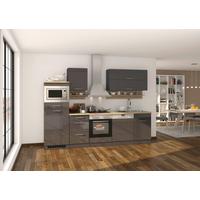 Küchenblock in Anthrazit inkl. E-Geräte 'Mailand' - Chromfarben/Eichefarben, MODERN, Holzwerkstoff/Metall (280cm) - Held