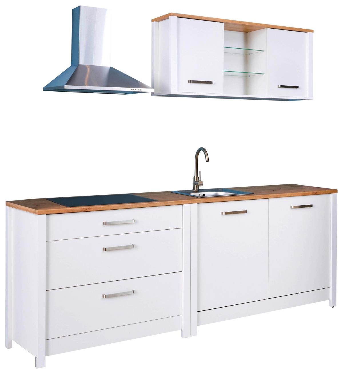 Küchenleerblock Bundle 3-Sorba o. Geräte Weiß - Silberfarben/Weiß, MODERN, Glas/Holzwerkstoff (230cm) - home24