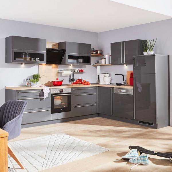 Eckküche in Grau Hochglanz online bestellen