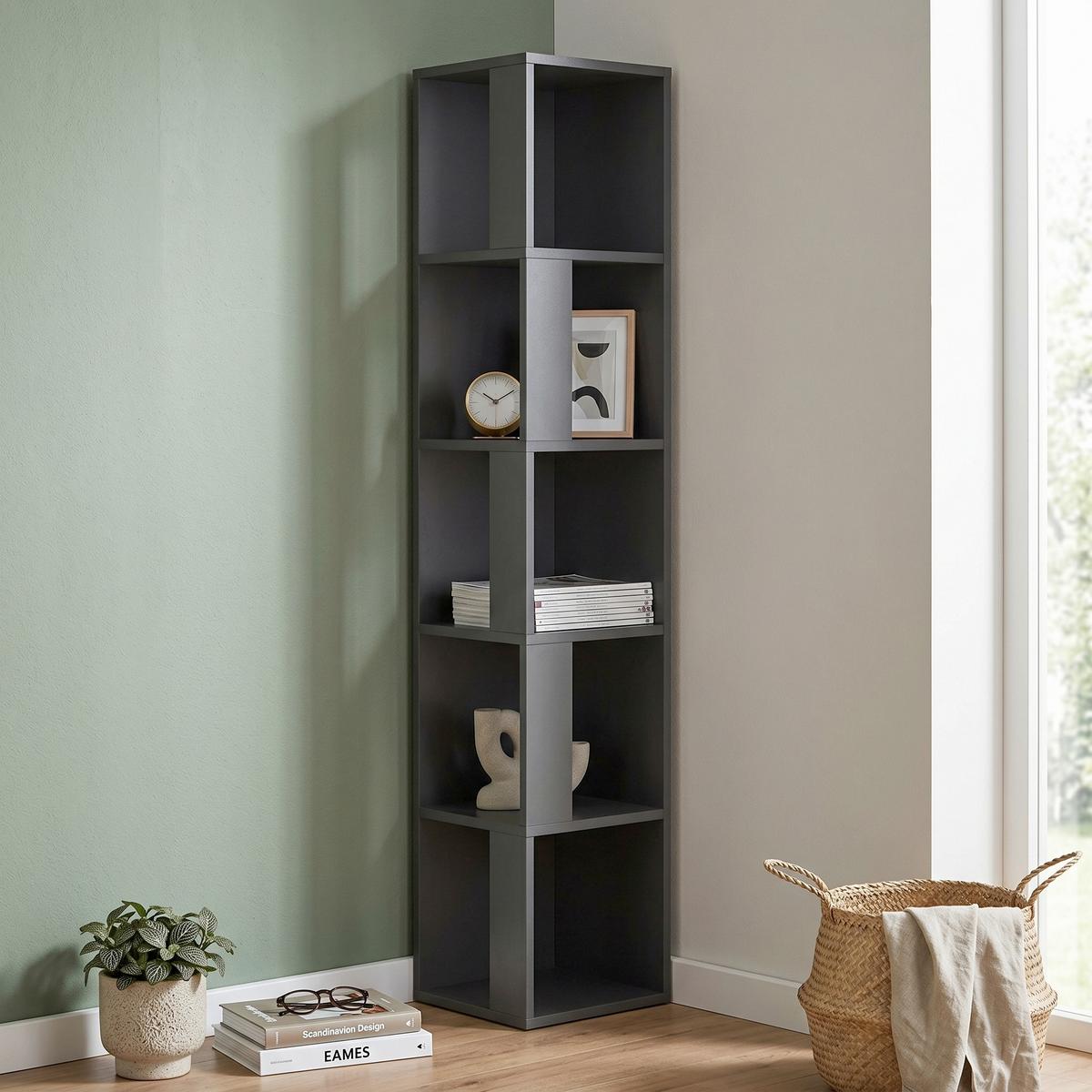Eckregal PIANO Anthrazit ca. 32x159x32 cm - Anthrazit, Design, Holzwerkstoff (32/159/32cm) - Livetastic