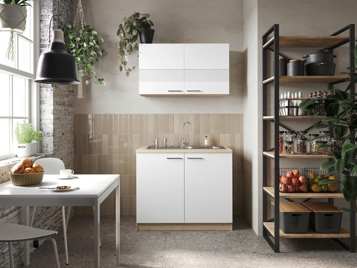 Majhna Kuhinja Merle, 100cm - srebrne barve/barve hrasta, Basics, kovina/steklo (100cm) - Respekta