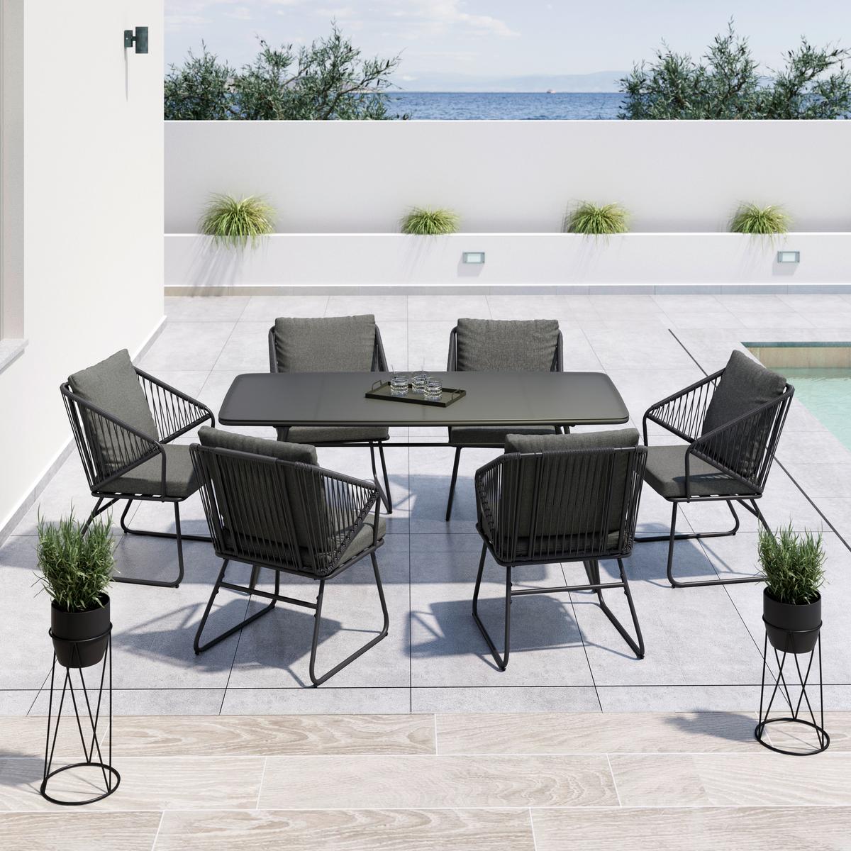 Set grădină Mathi - gri închis/negru, Modern, plastic/sticlă (85/76/180cm) - Mömax