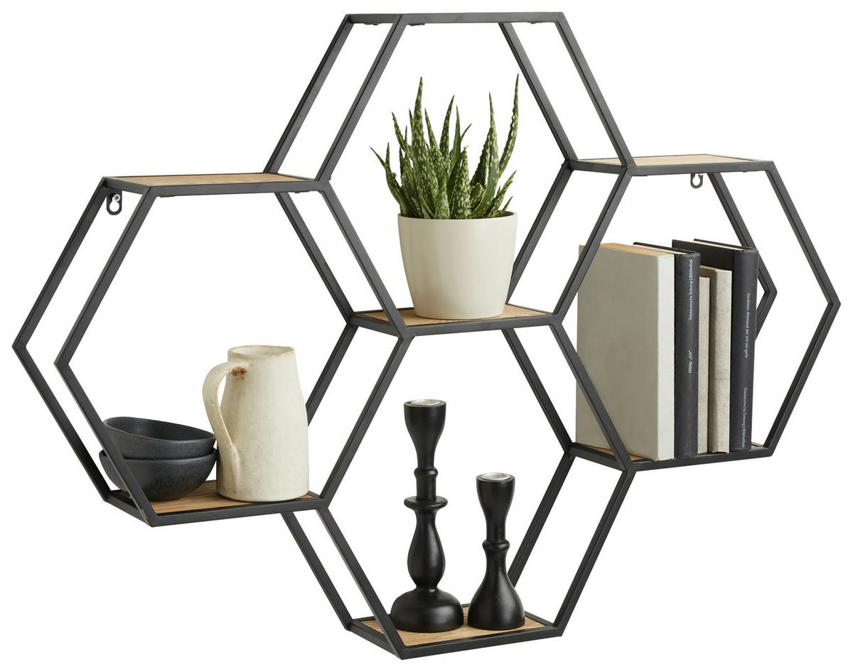 Falipolc Olana - fekete/natúr, Lifestyle, faalapú anyag/fa (88/63/12cm) - Premium Living