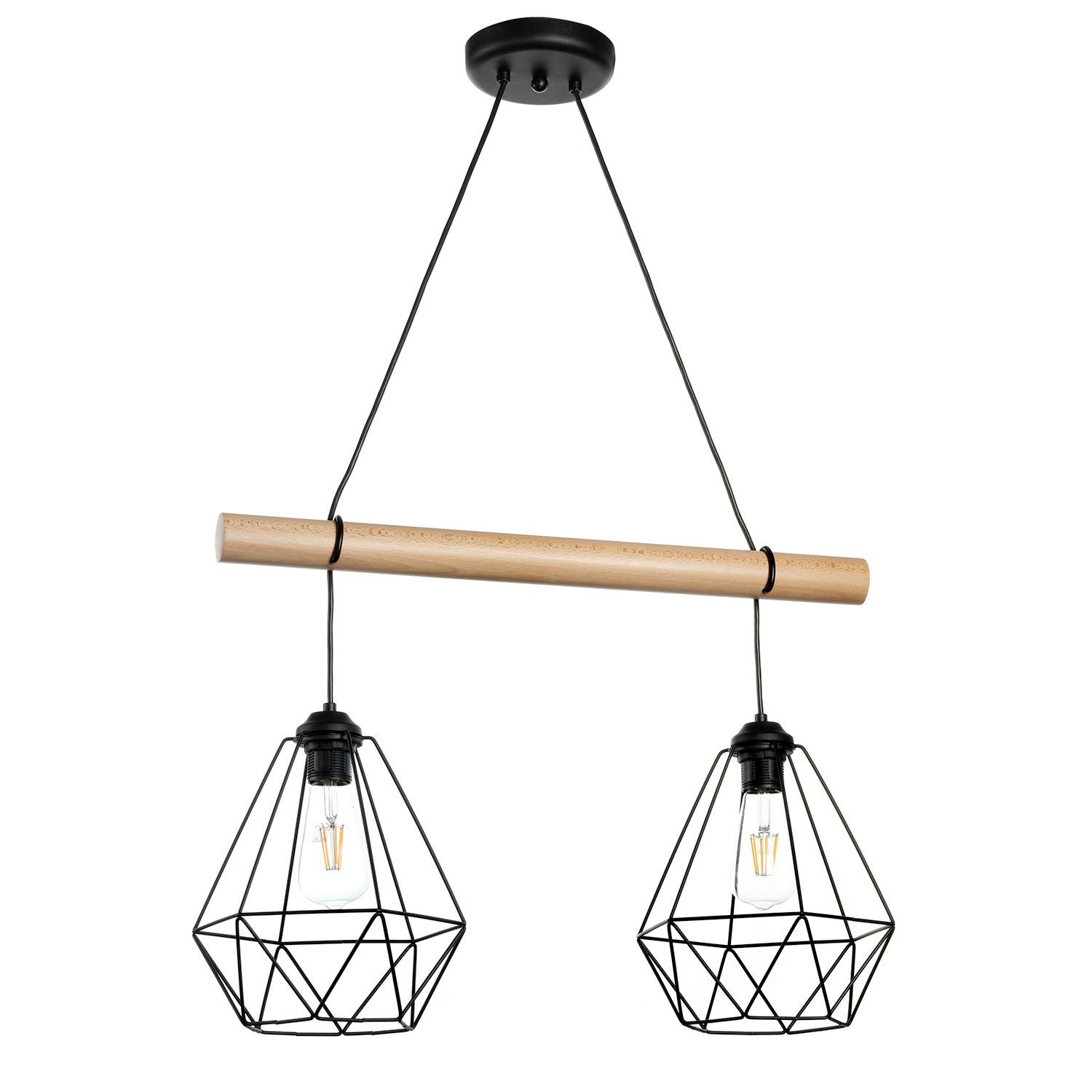 Hängeleuchte Baldo Schwarz/Braun max. 22 Watt - Hellbraun/Schwarz, Basics, Holz/Metall (60/24/90cm)