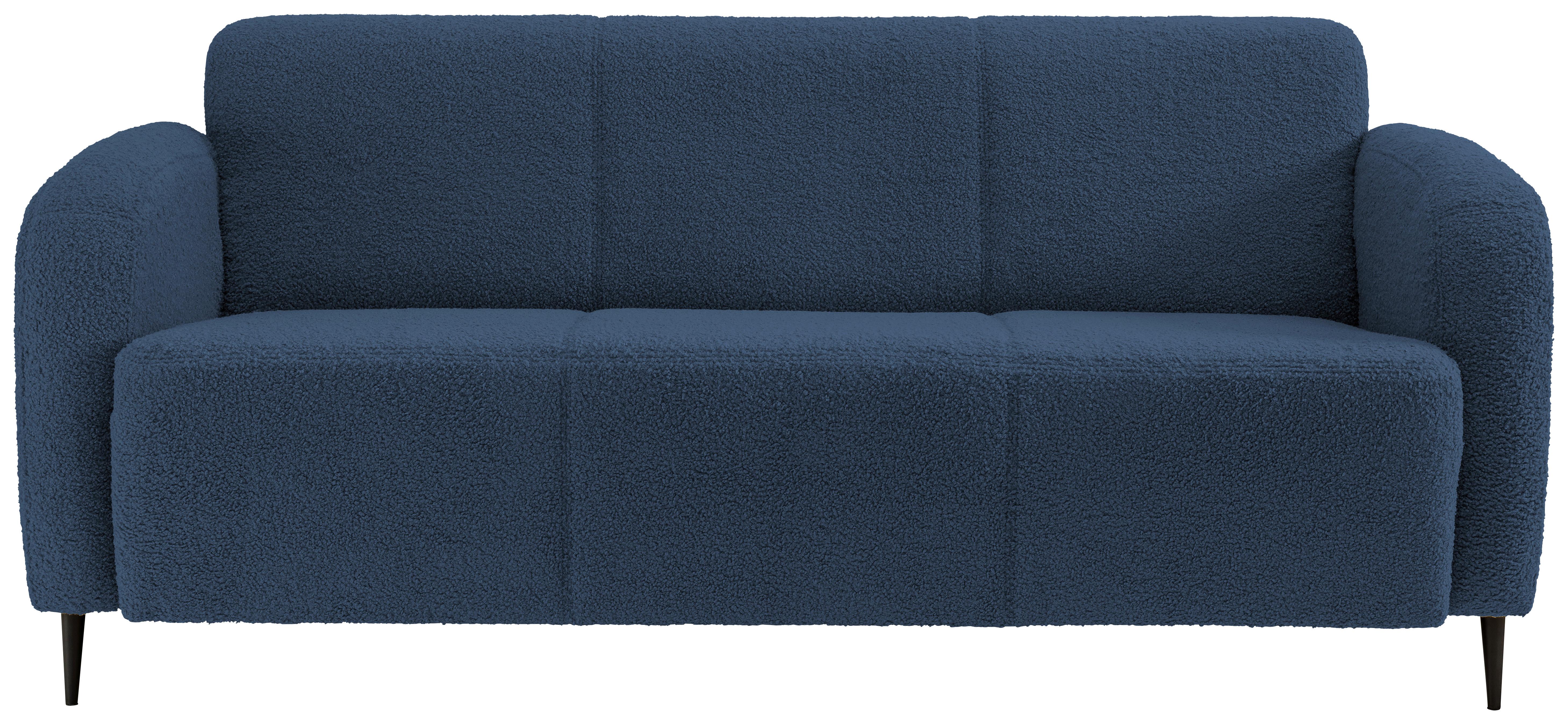 3-Sitzer-Sofa Marone Blau Teddystoff - Blau/Schwarz, MODERN, Textil/Metall (180/76/90cm) - Livetastic